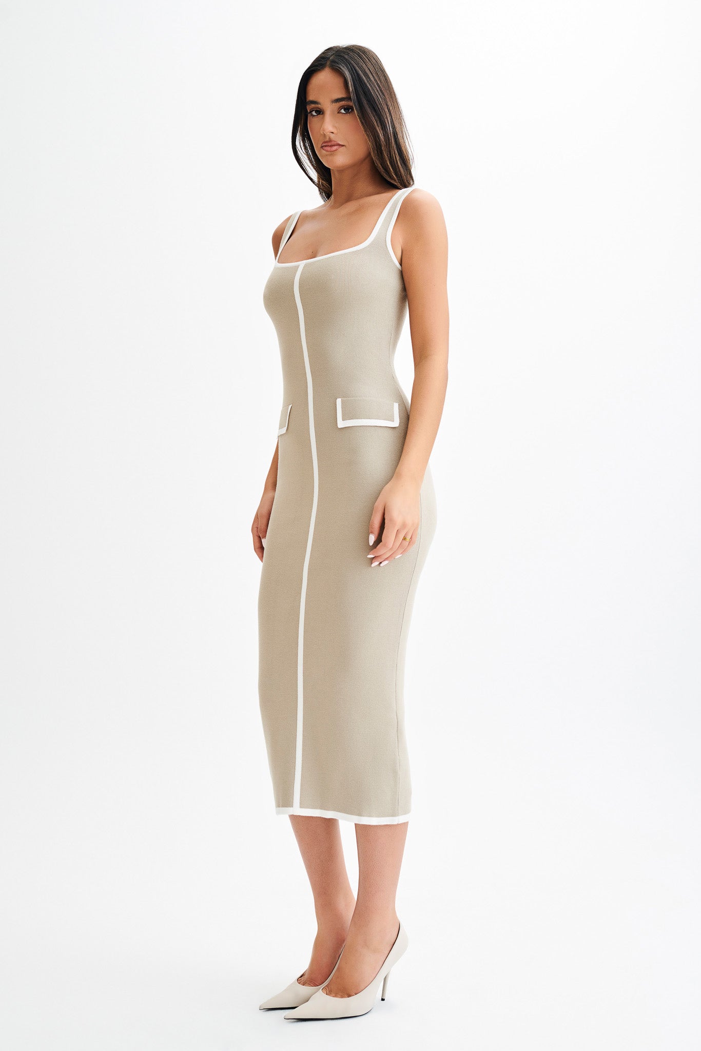 Contrast Knit Midi Dress with Square Neckline | Eimear