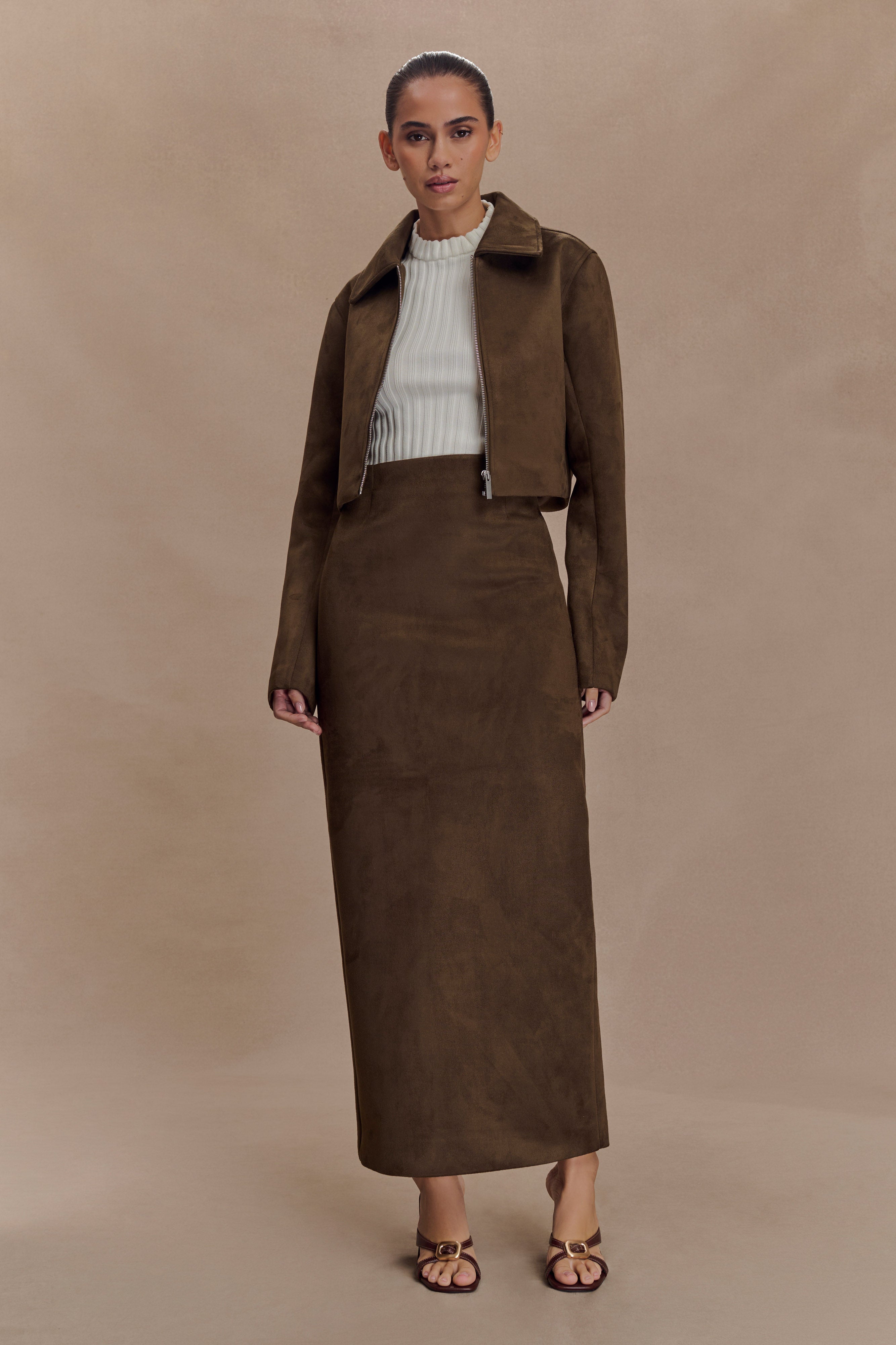Faux Suede Midi Skirt - High Waisted & Lined | Hayes