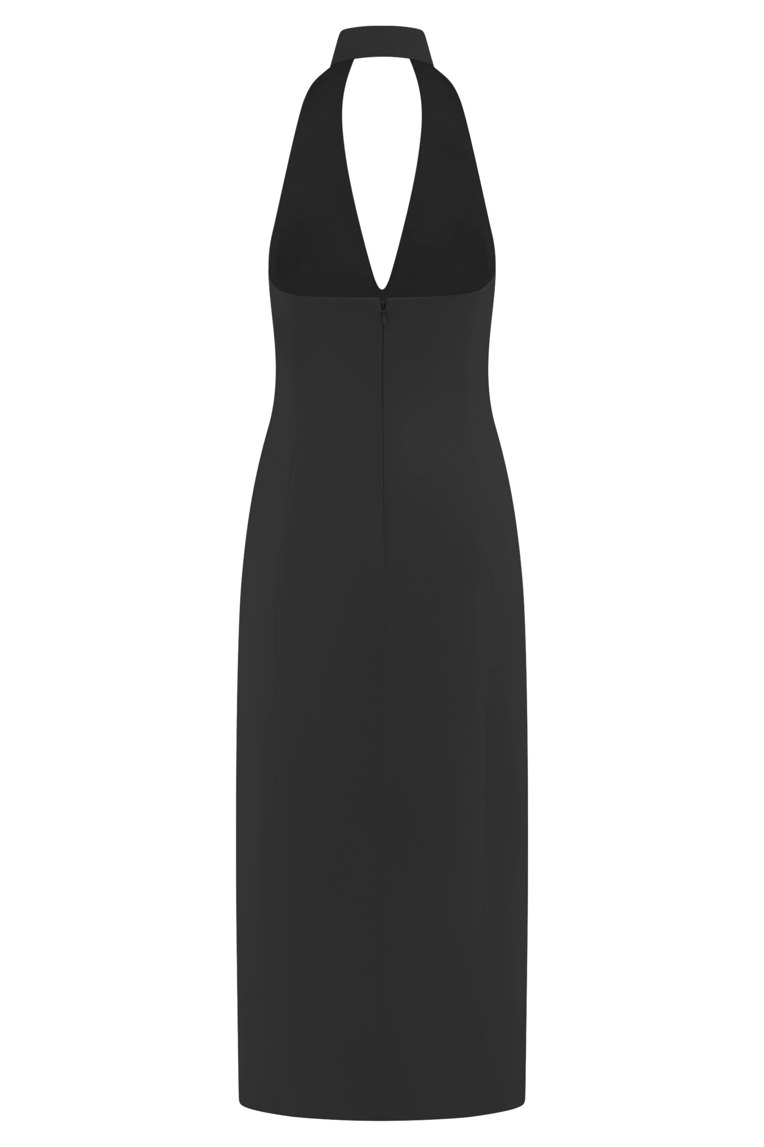 Halter Neck Midi Dress with V Neckline & Back Split | Simona Black