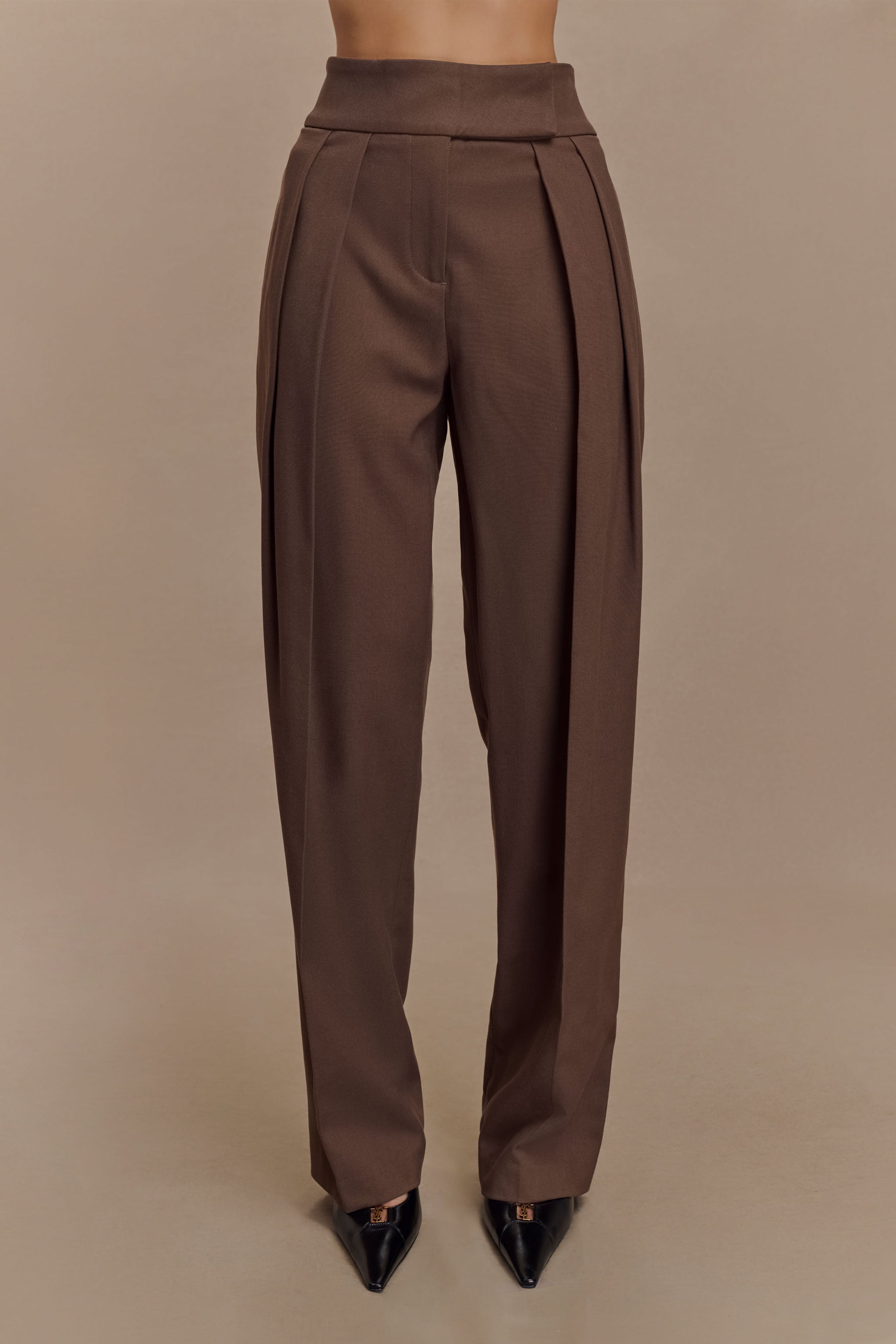 Pleated High Waisted Pants for Women | Penelope Chocolate