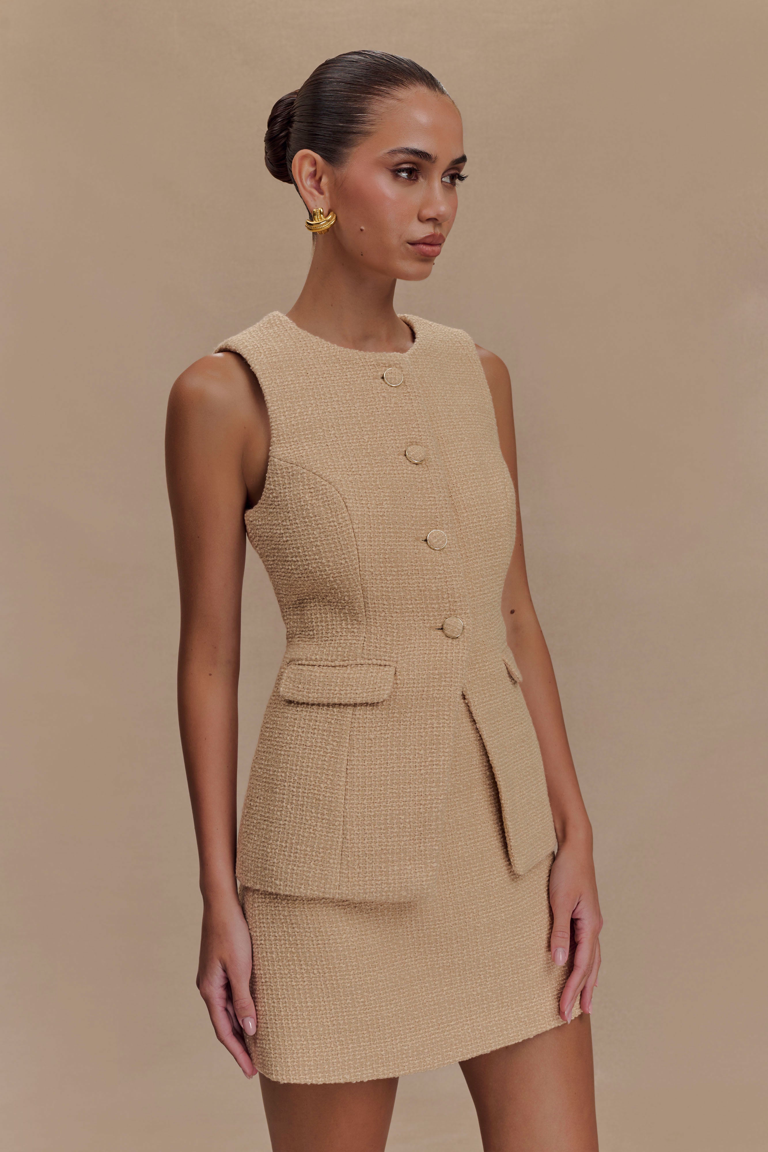 Boucle Mini Skirt | High-Waisted A-Line Style | Camilla