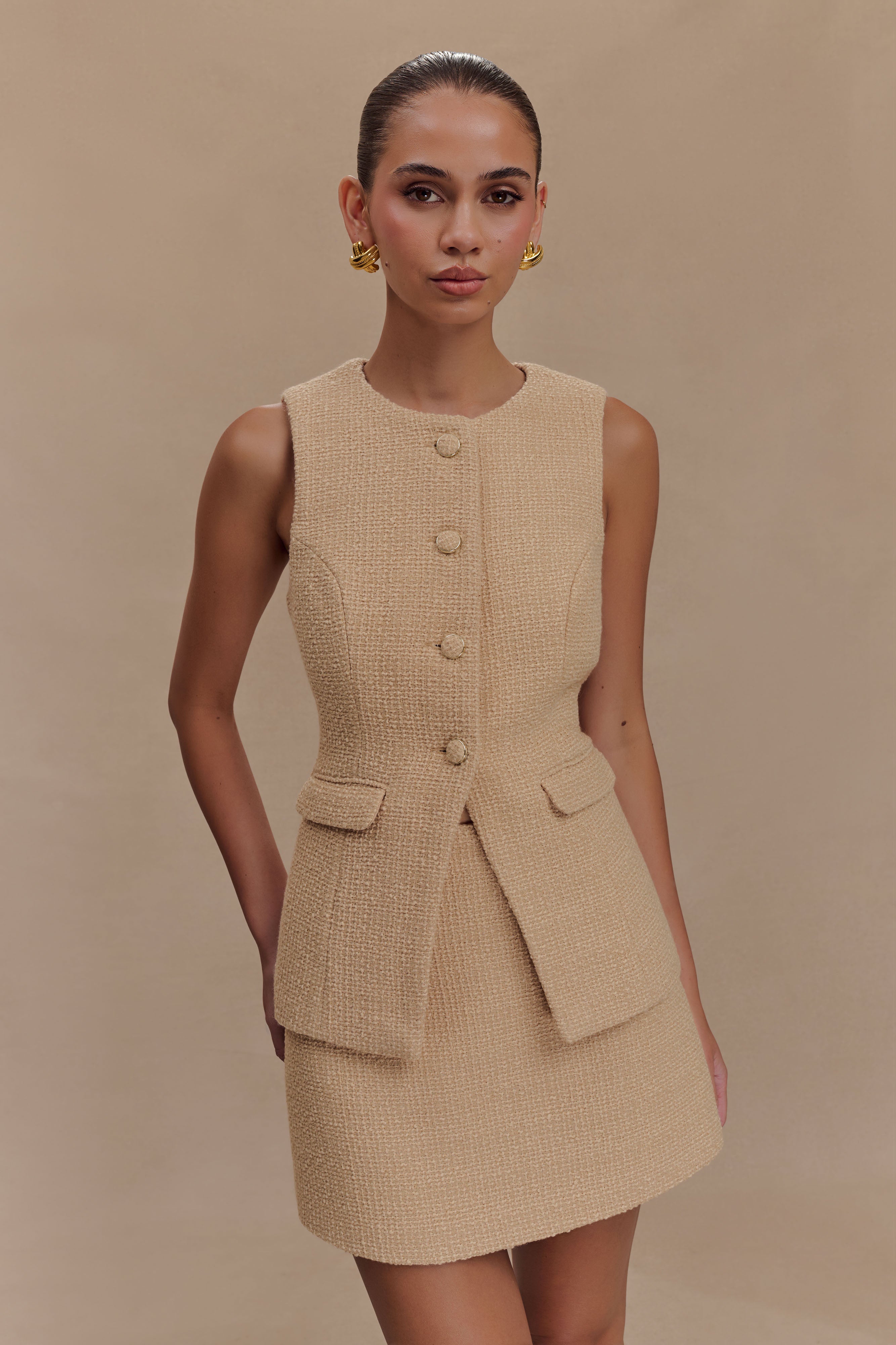 Boucle Mini Skirt | High-Waisted A-Line Style | Camilla