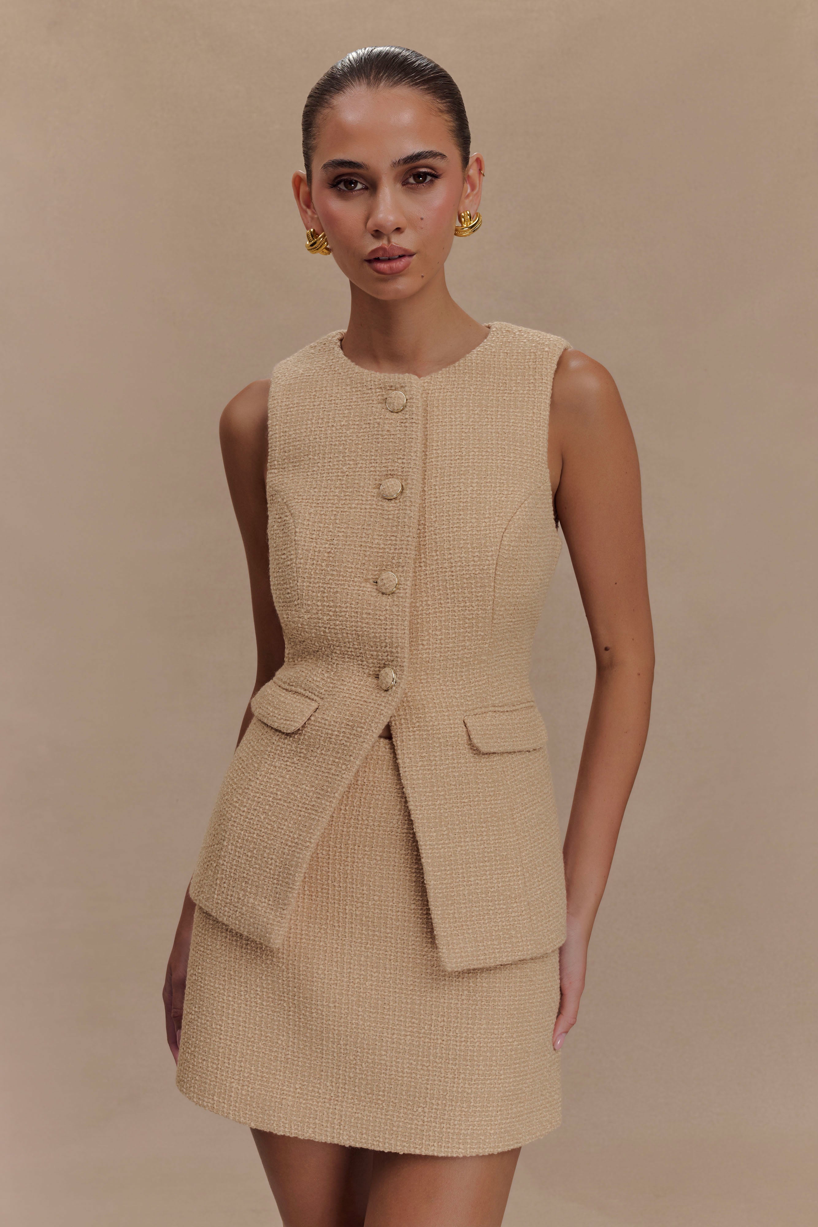 Boucle Mini Skirt | High-Waisted A-Line Style | Camilla