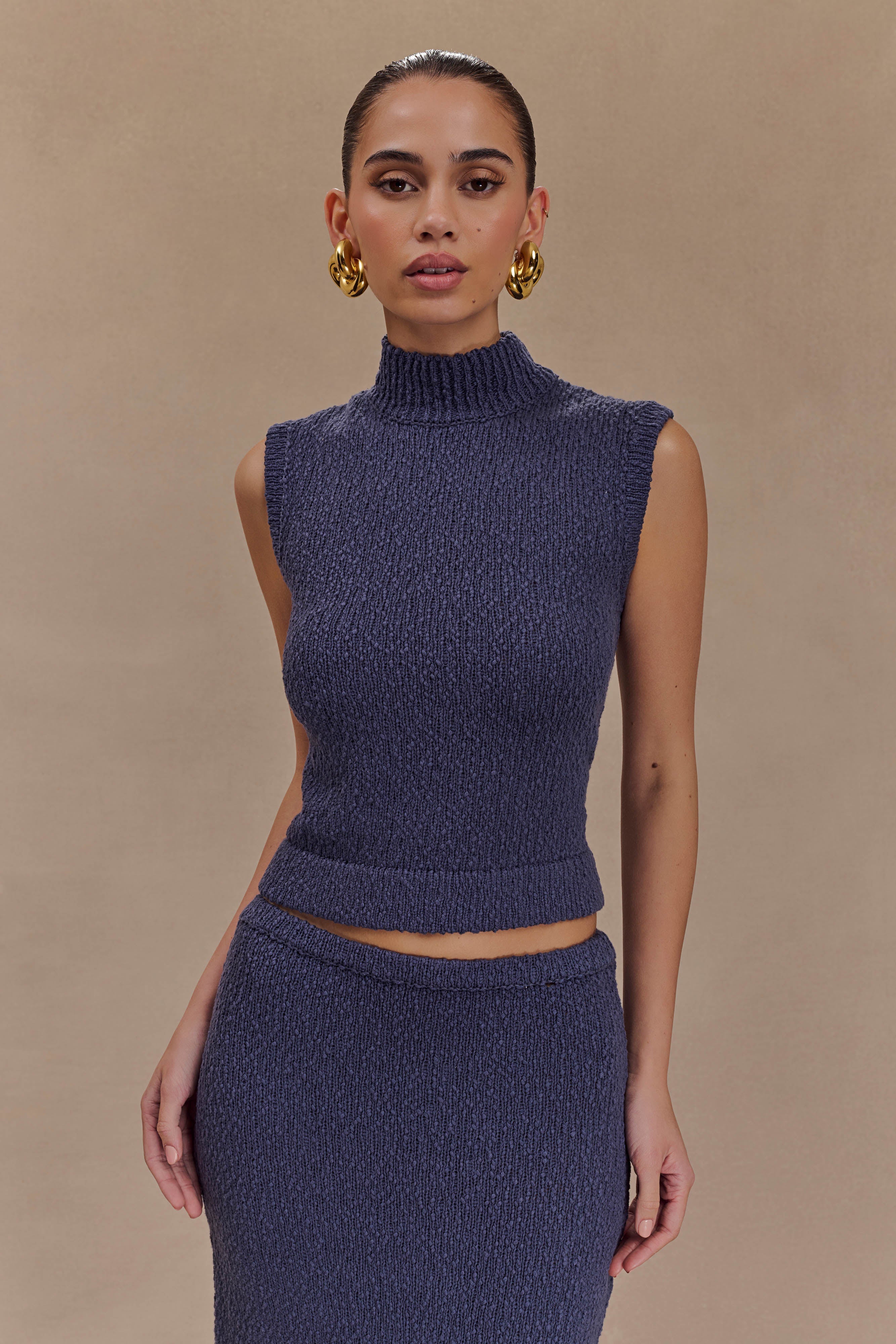 Sleeveless Knit Top with High Neckline | Azalea Boucle Top