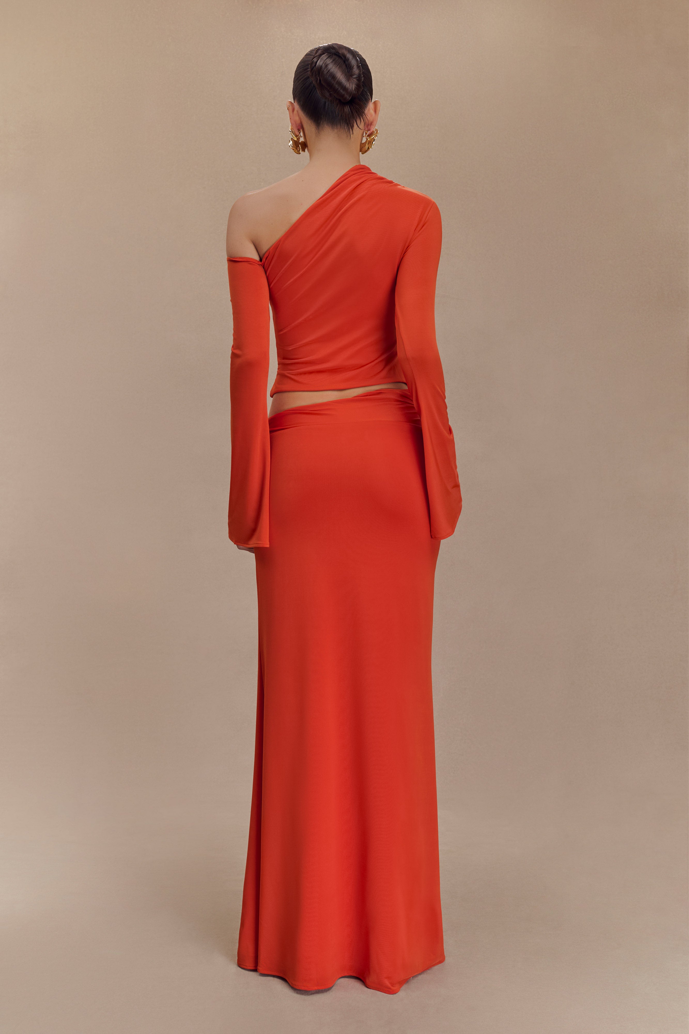 Asymmetrical Maxi Skirt with Floral Hardware - Ainsley | Burnt Orange