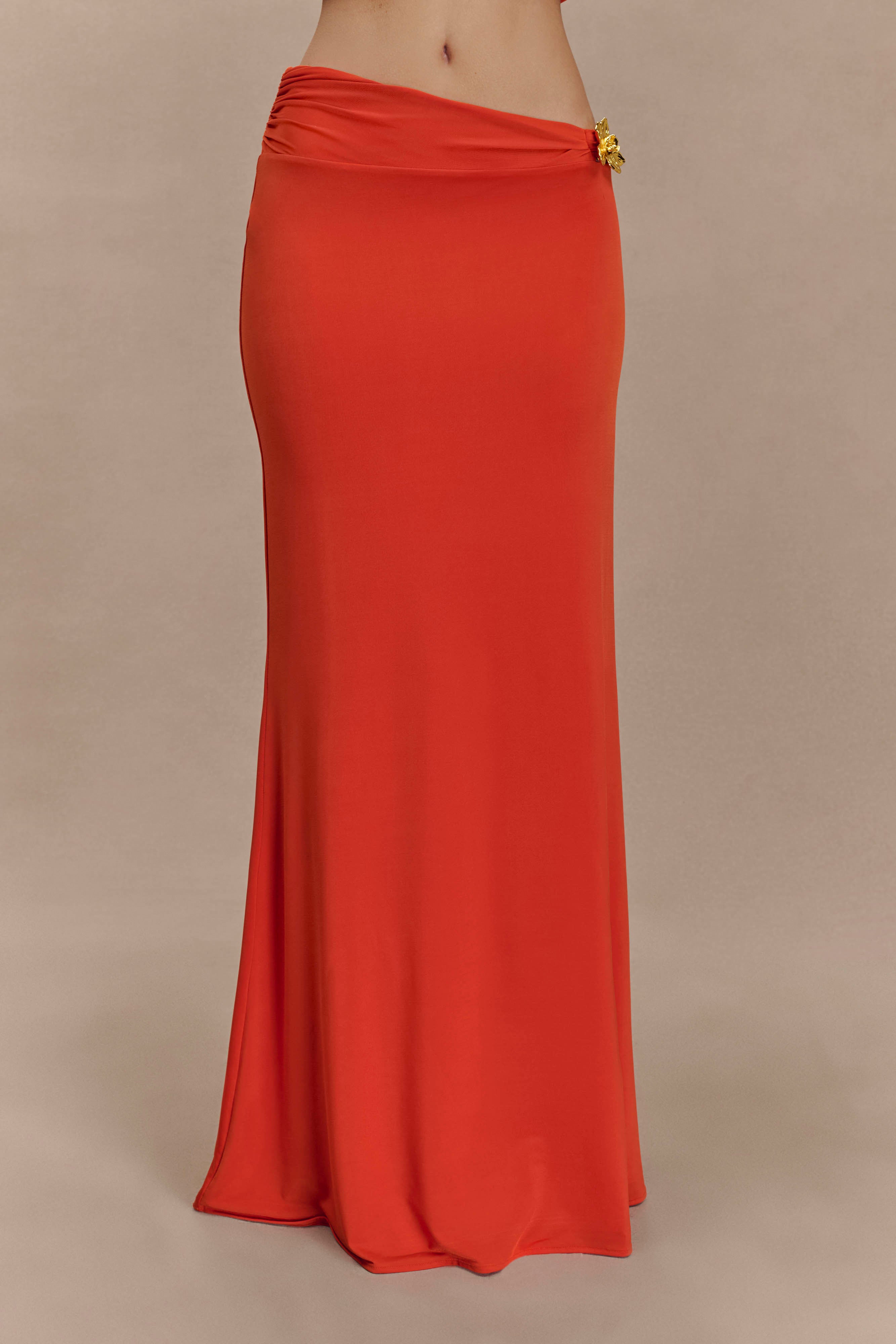 Asymmetrical Maxi Skirt with Floral Hardware - Ainsley | Burnt Orange