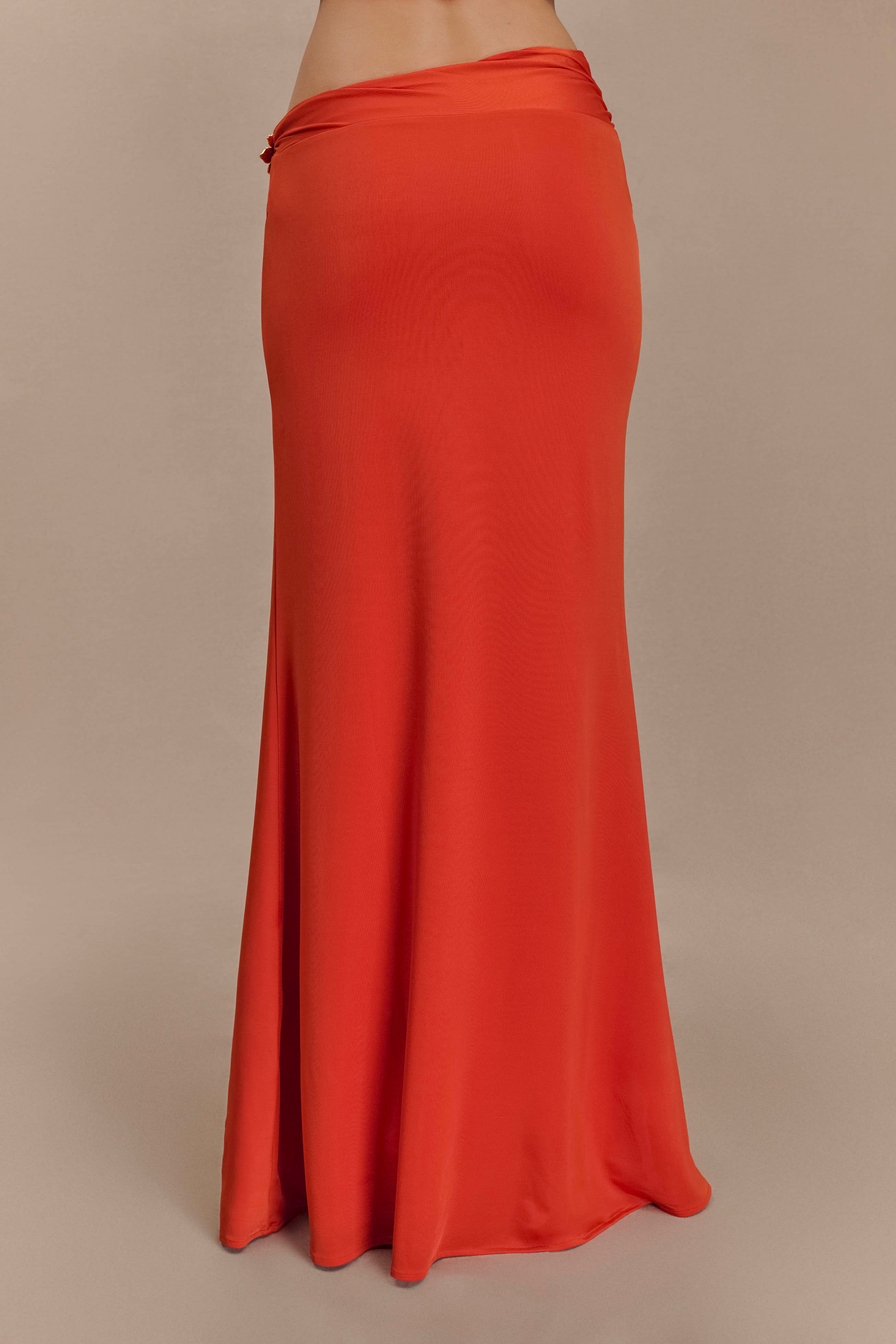 Asymmetrical Maxi Skirt with Floral Hardware - Ainsley | Burnt Orange
