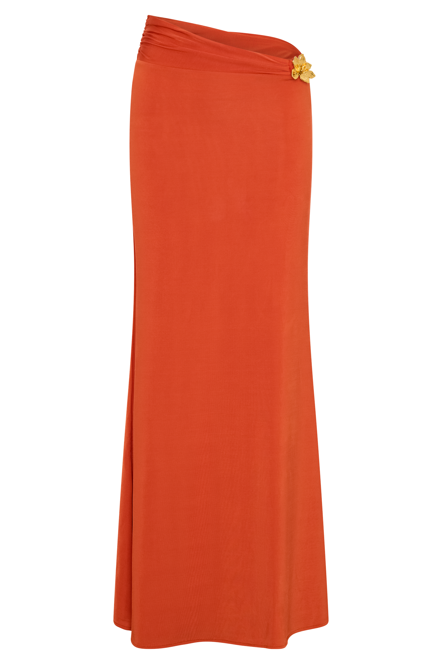 Asymmetrical Maxi Skirt with Floral Hardware - Ainsley | Burnt Orange