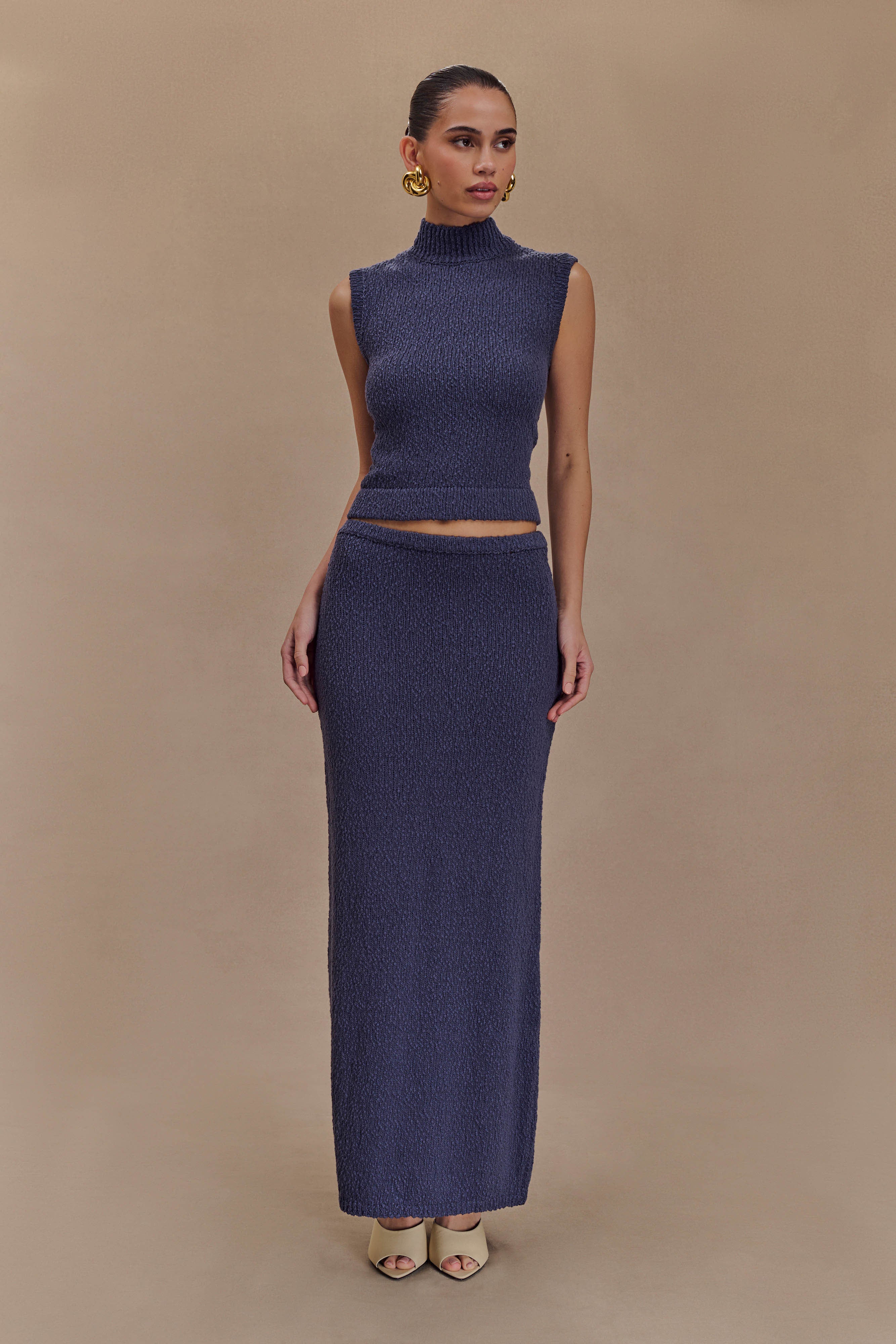 Boucle Maxi Skirt with Elastic Waist & Mid-Rise | Moira