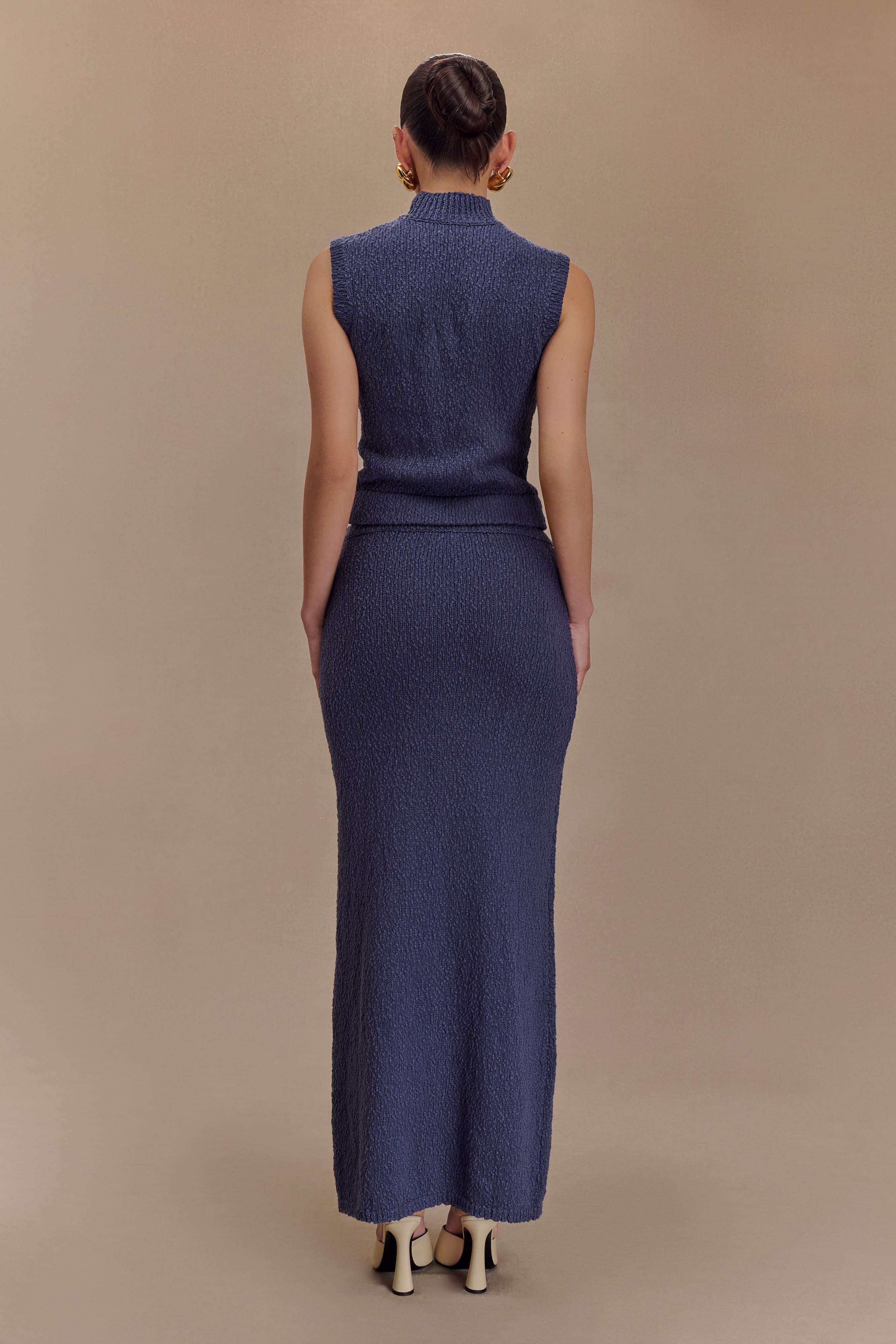 Boucle Maxi Skirt with Elastic Waist & Mid-Rise | Moira