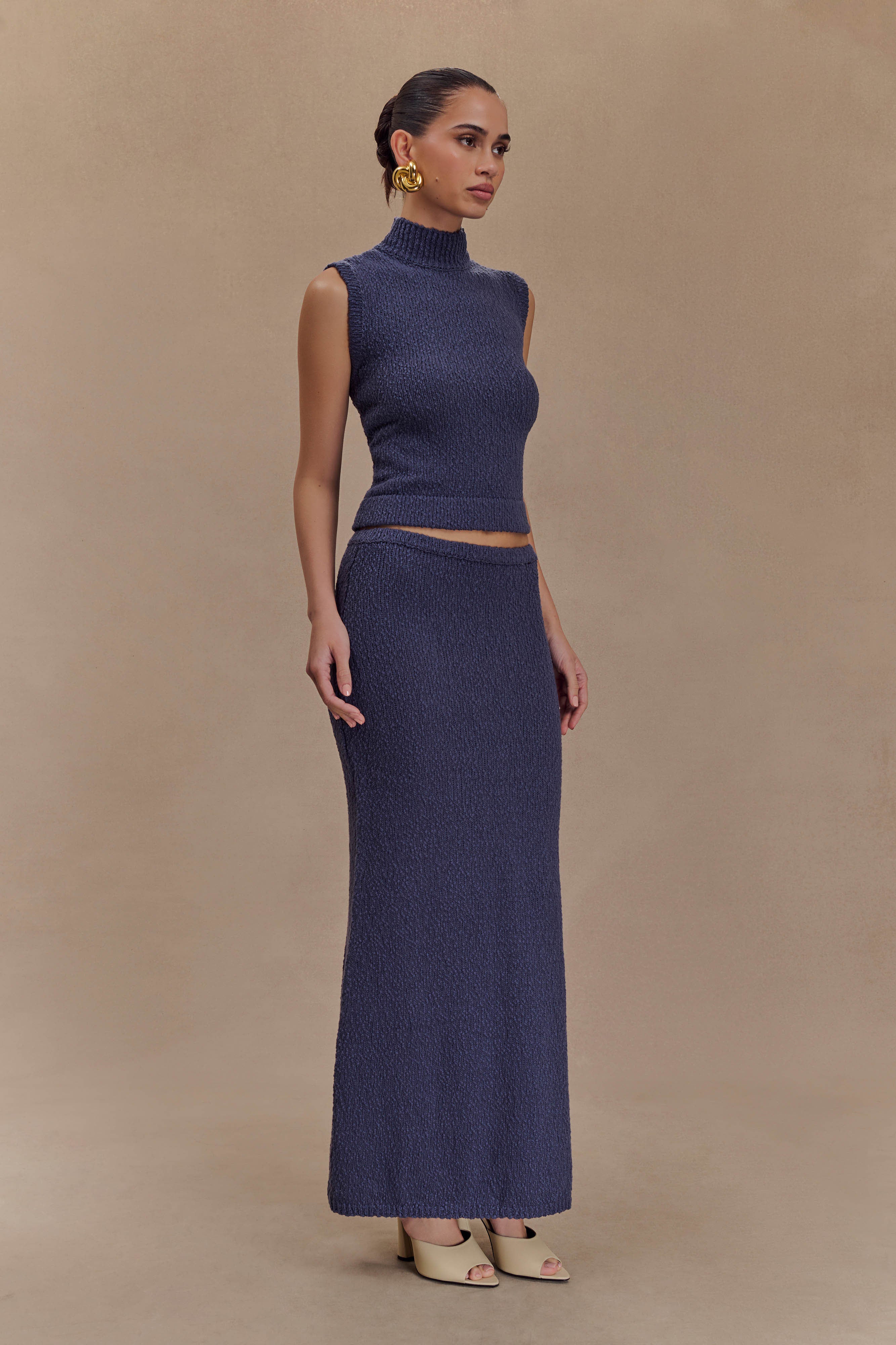 Boucle Maxi Skirt with Elastic Waist & Mid-Rise | Moira