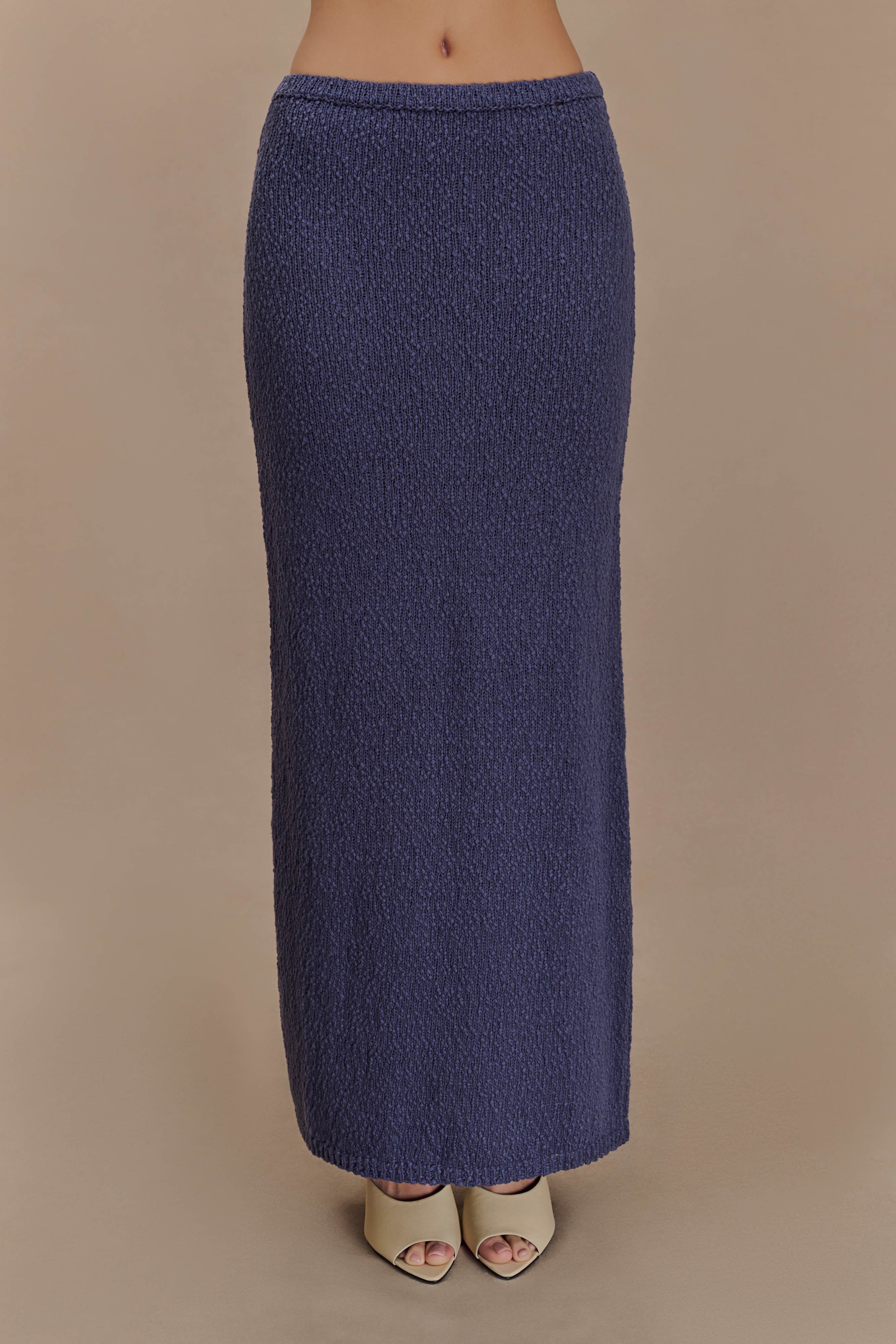 Boucle Maxi Skirt with Elastic Waist & Mid-Rise | Moira