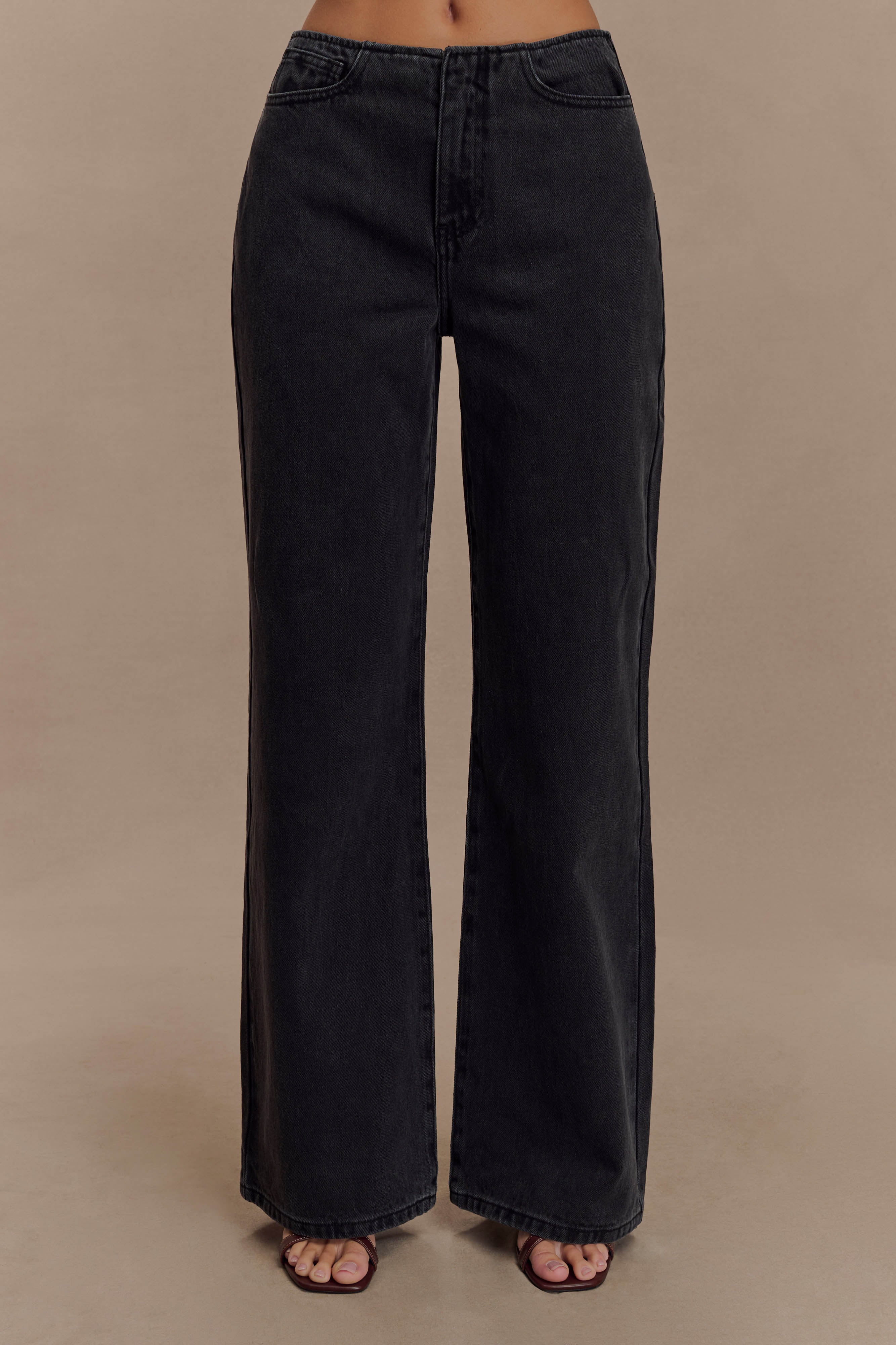 Mid Rise Flare Jeans for Women - Washed Black Denim | Caitlin