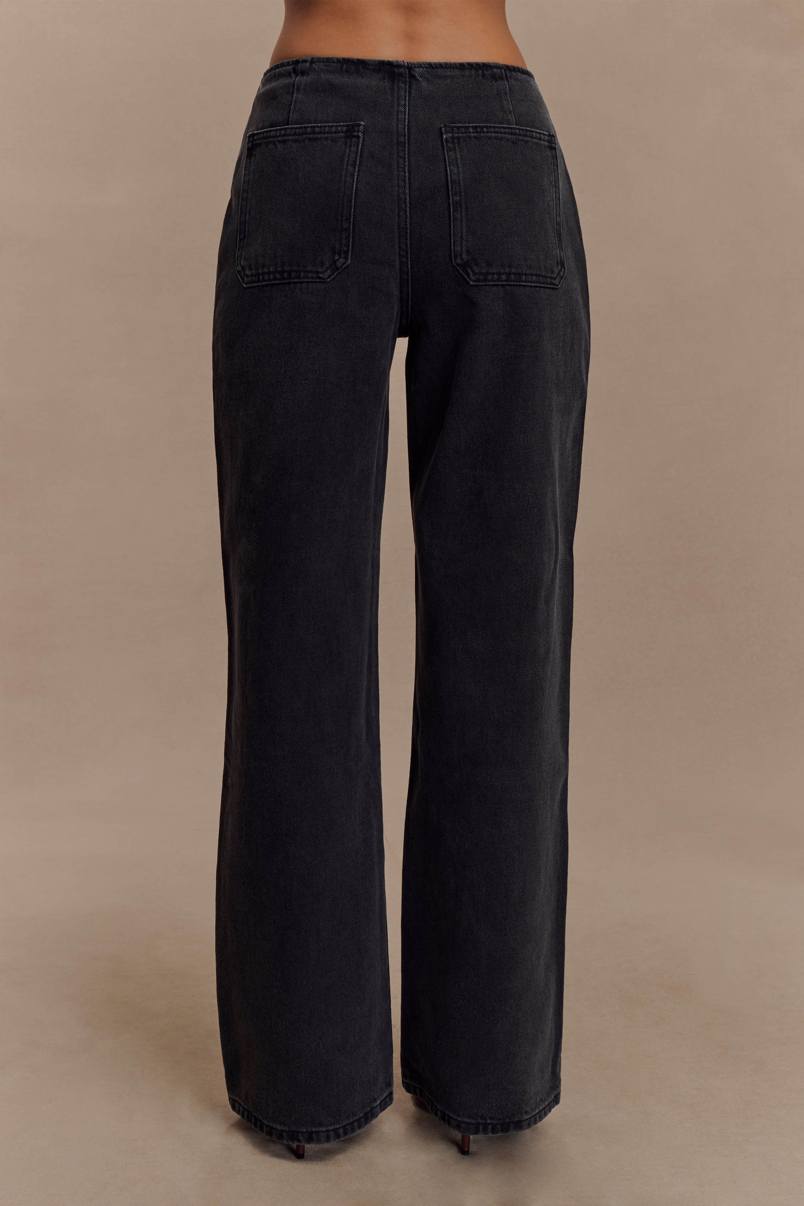 Mid Rise Flare Jeans for Women - Washed Black Denim | Caitlin