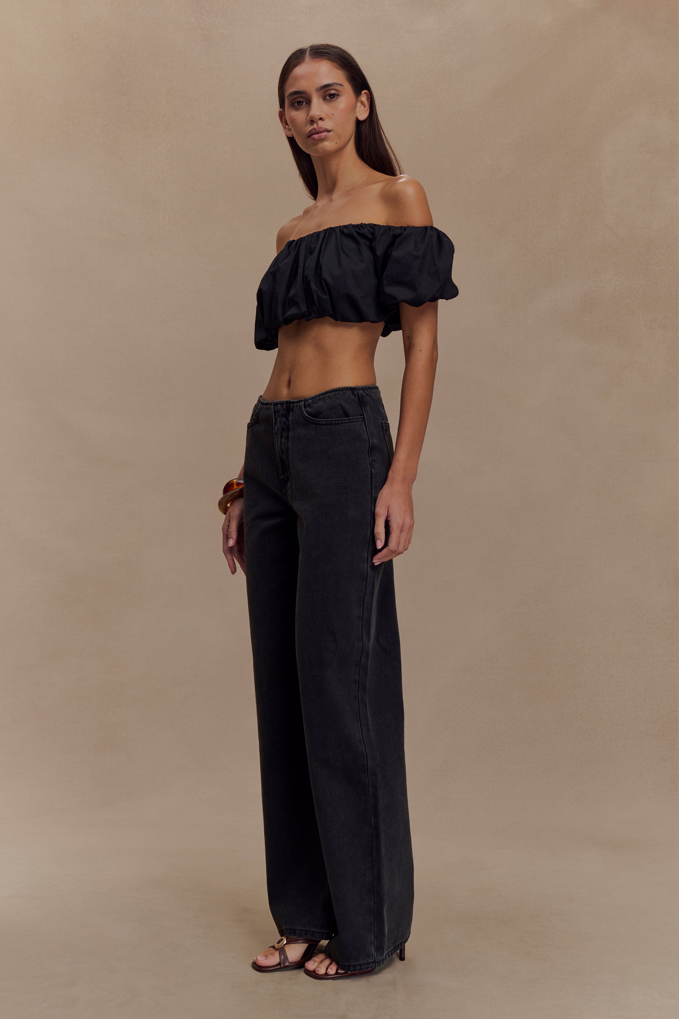 Mid Rise Flare Jeans for Women - Washed Black Denim | Caitlin