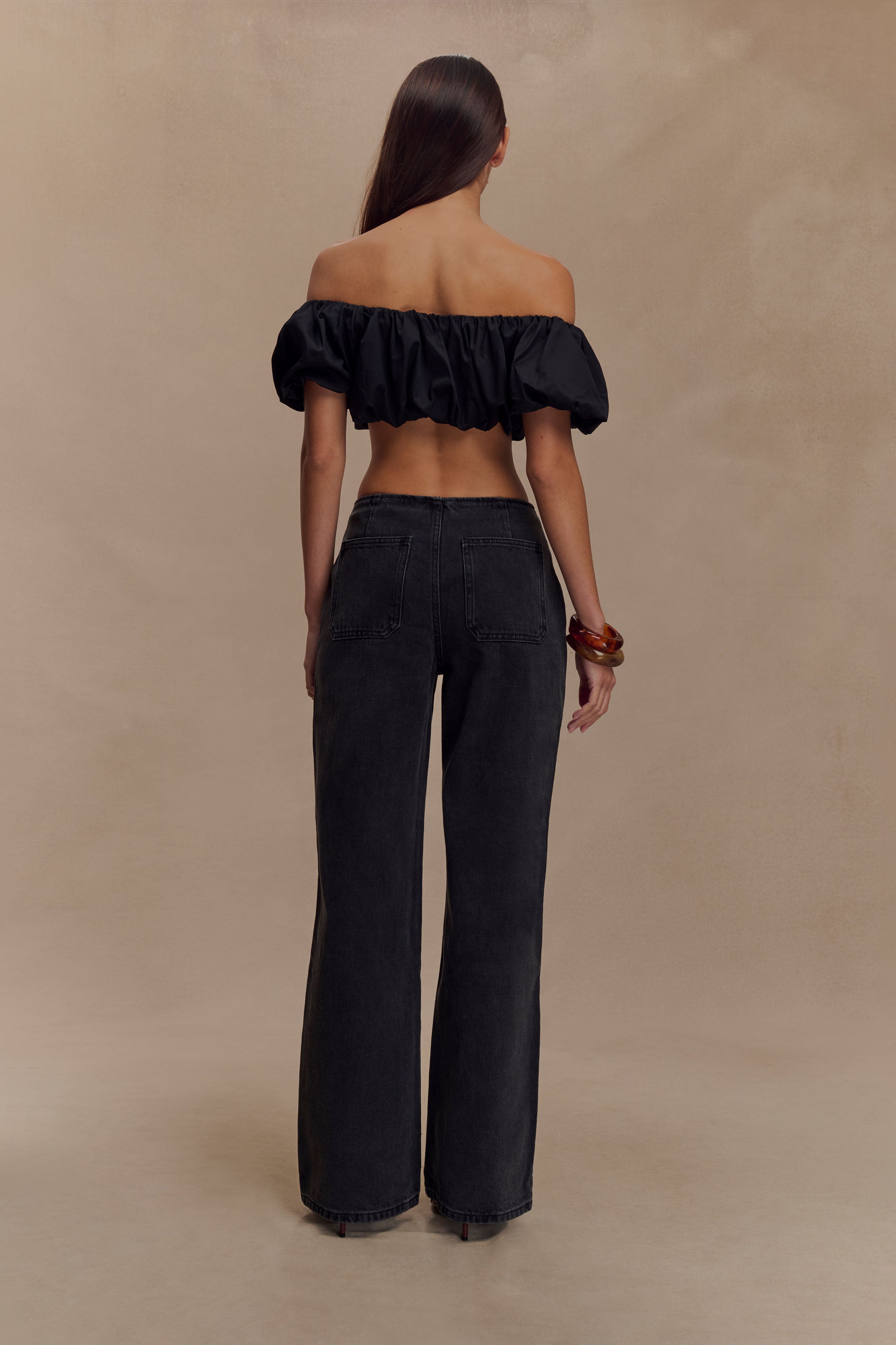 Mid Rise Flare Jeans for Women - Washed Black Denim | Caitlin