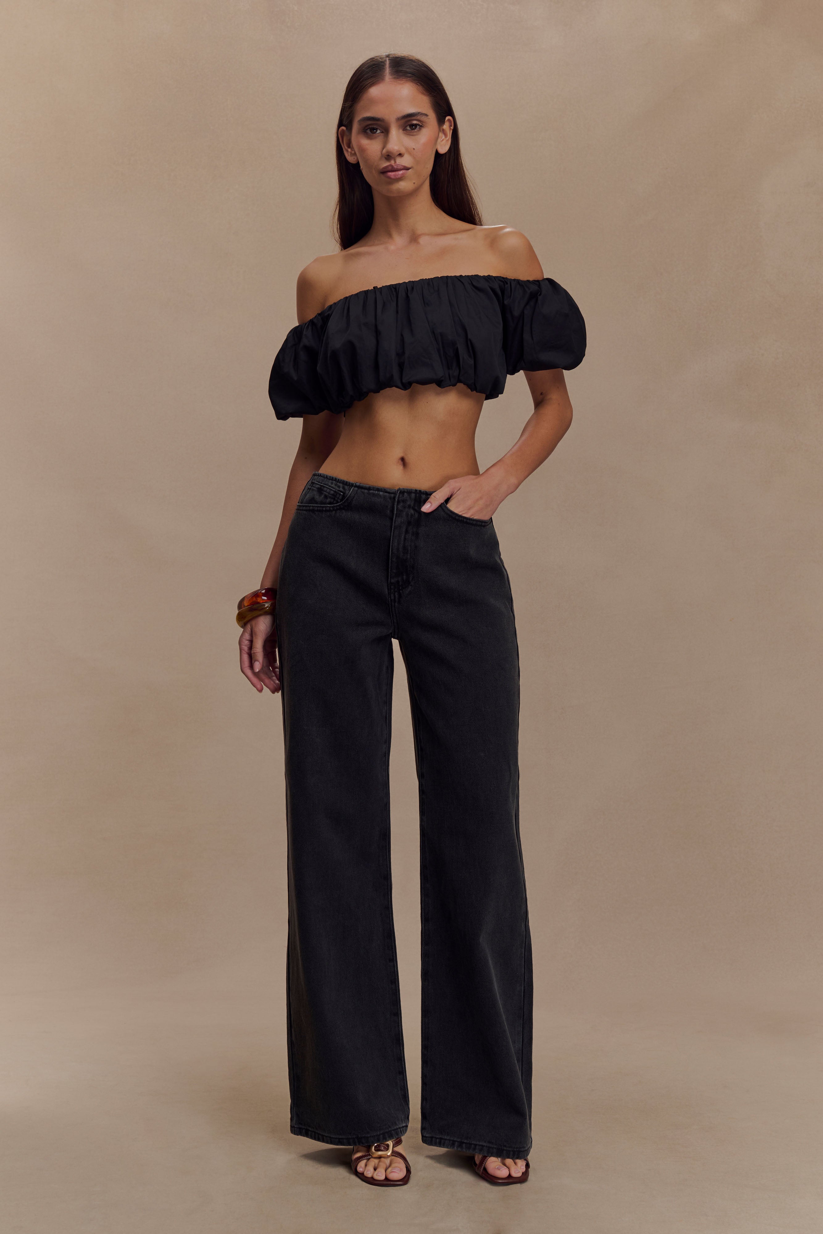 Mid Rise Flare Jeans for Women - Washed Black Denim | Caitlin