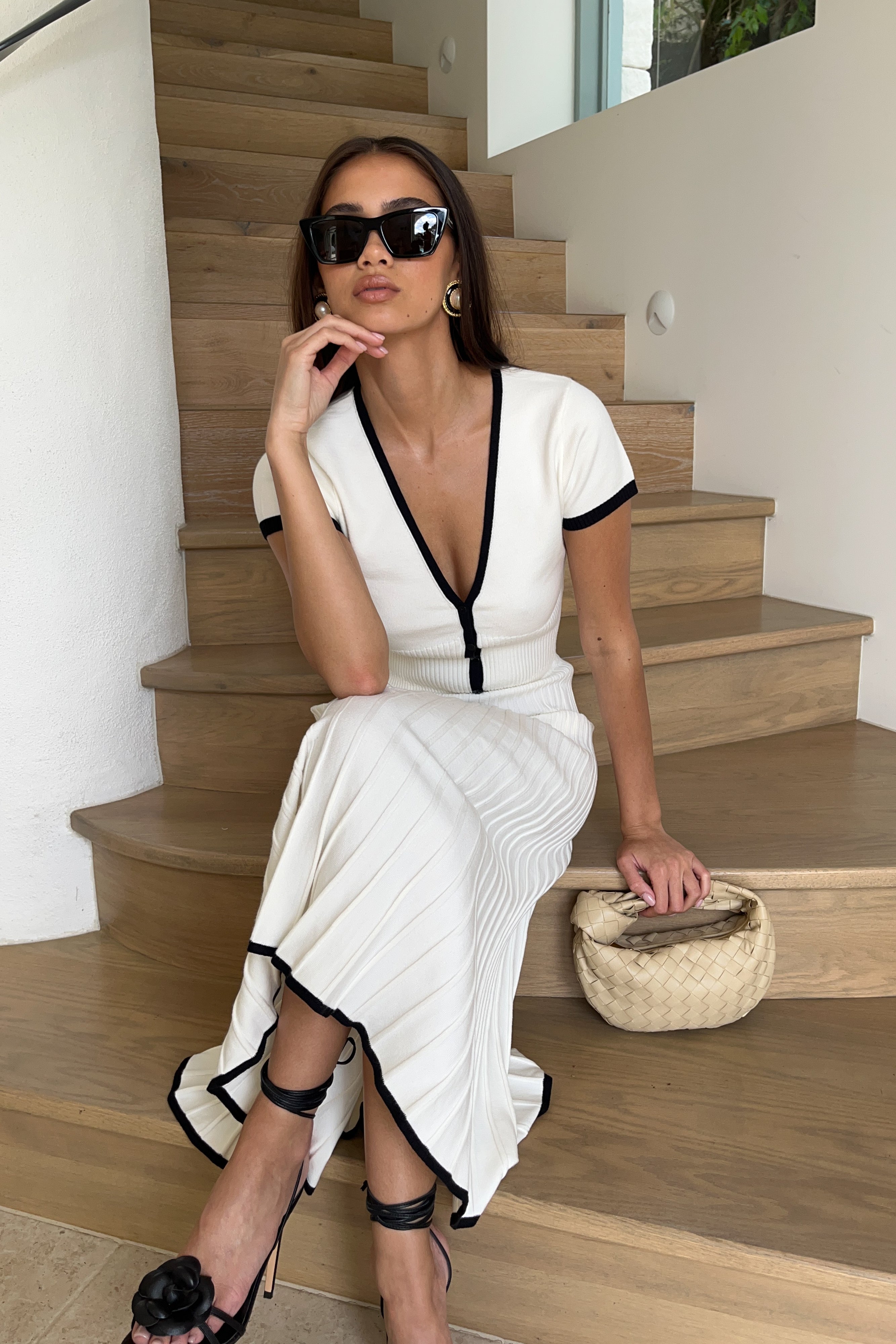White Contrast Button Up Knit Top | Jolene Casual Short-Sleeve