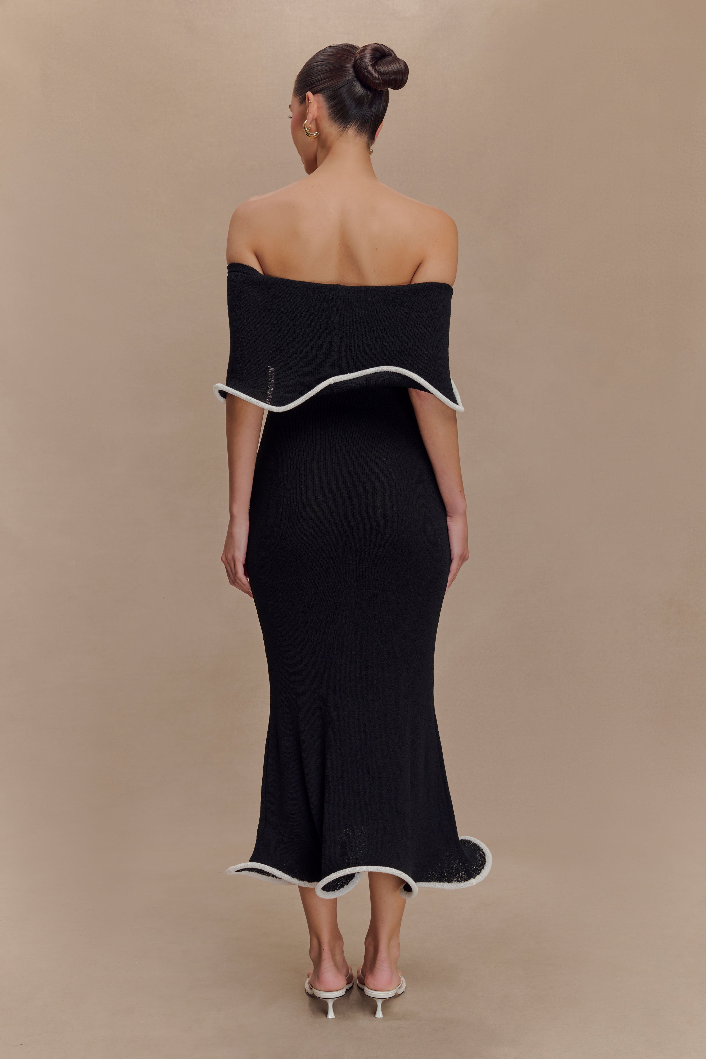 Off Shoulder Knit Midi Dress - Bodycon with Ripple Hem | Molly