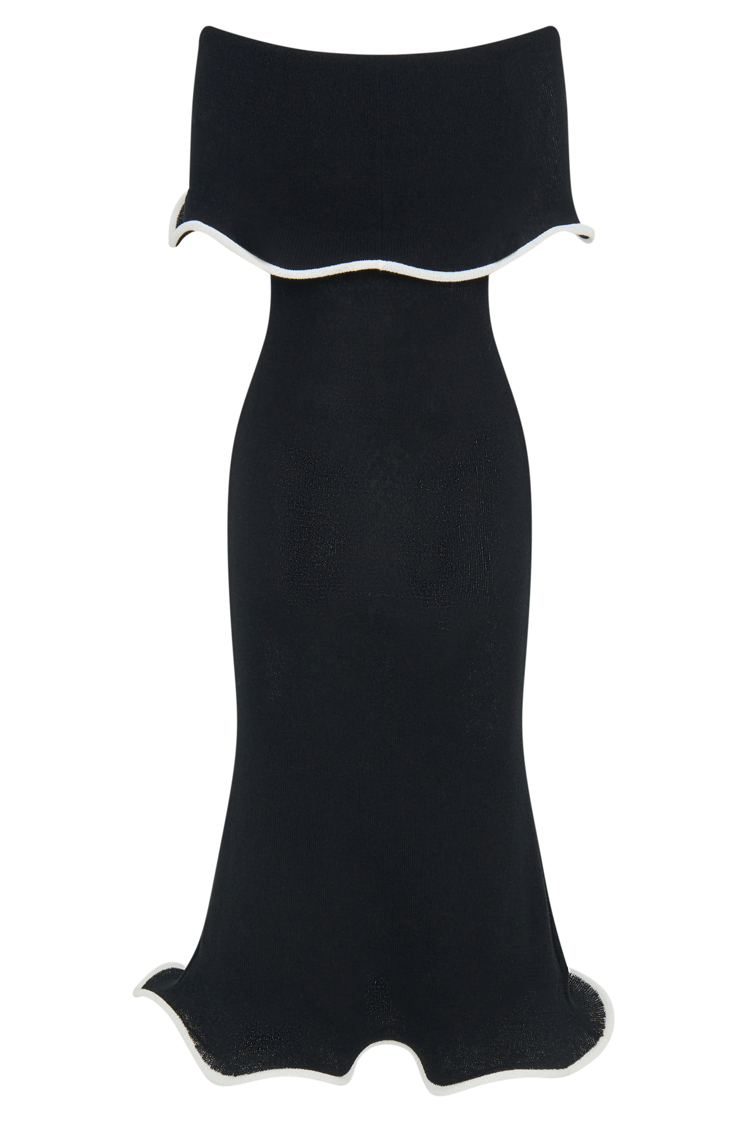 Off Shoulder Knit Midi Dress - Bodycon with Ripple Hem | Molly