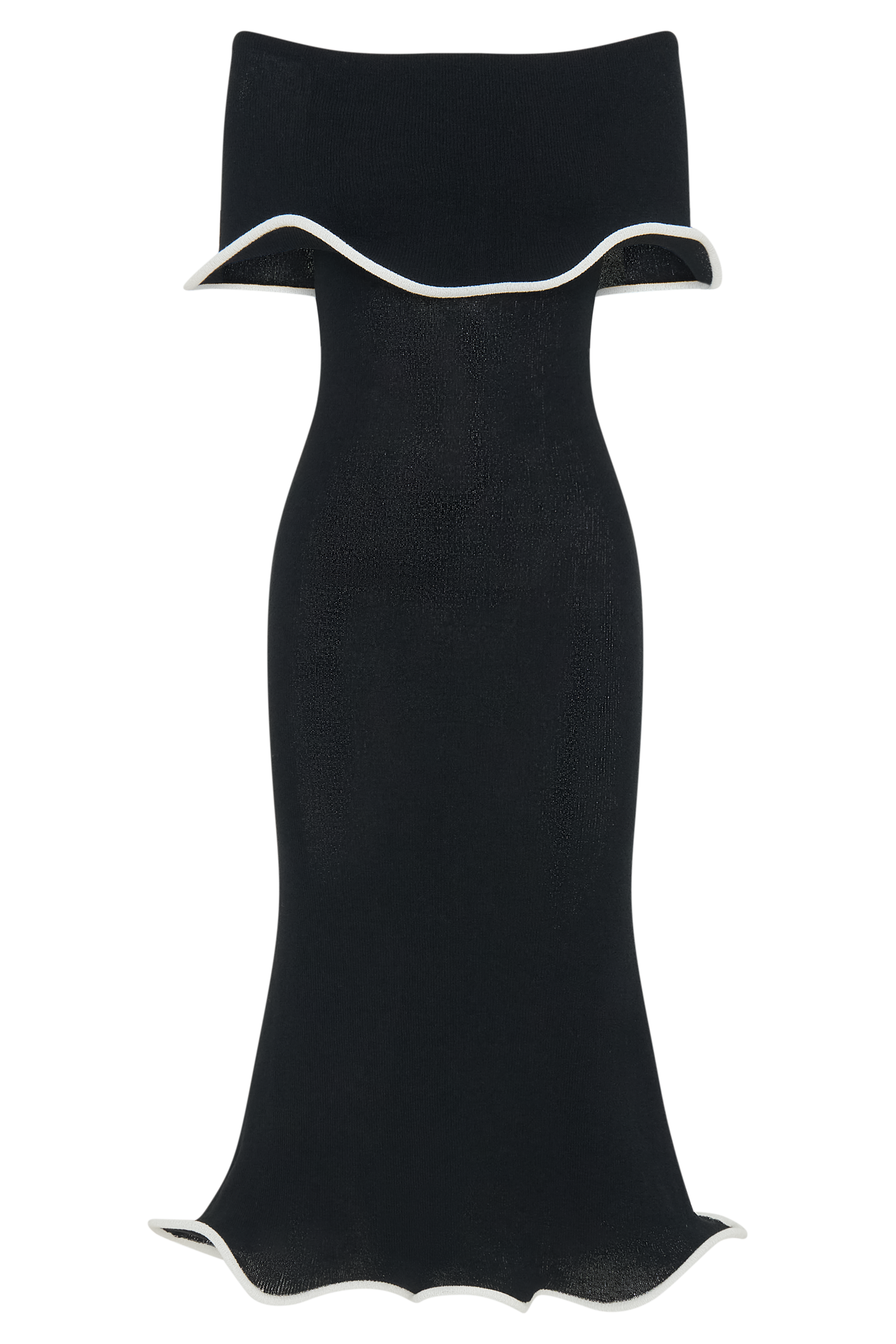 Off Shoulder Knit Midi Dress - Bodycon with Ripple Hem | Molly