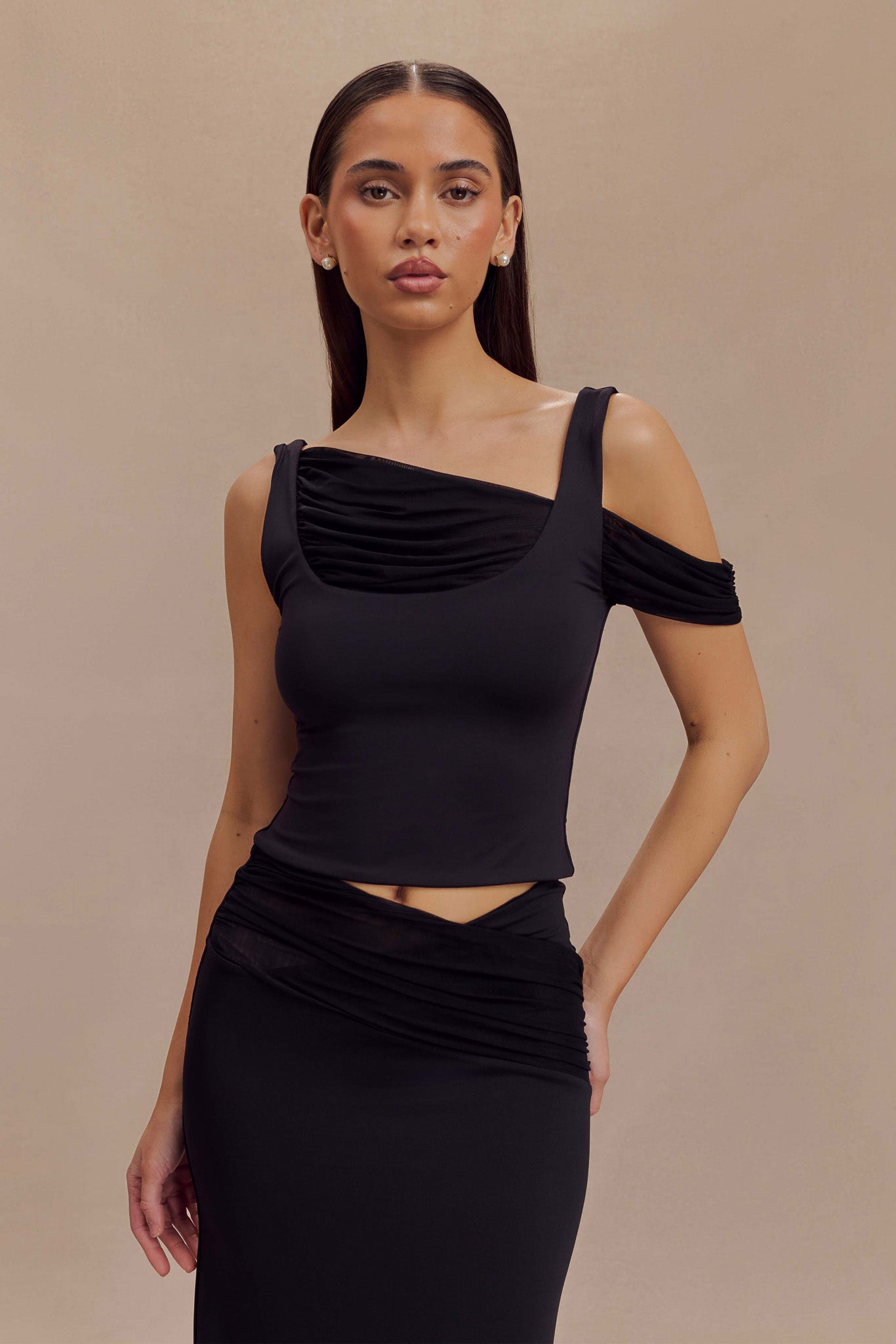 Recycled Nylon Mesh Sleeveless Top - Black | Jules
