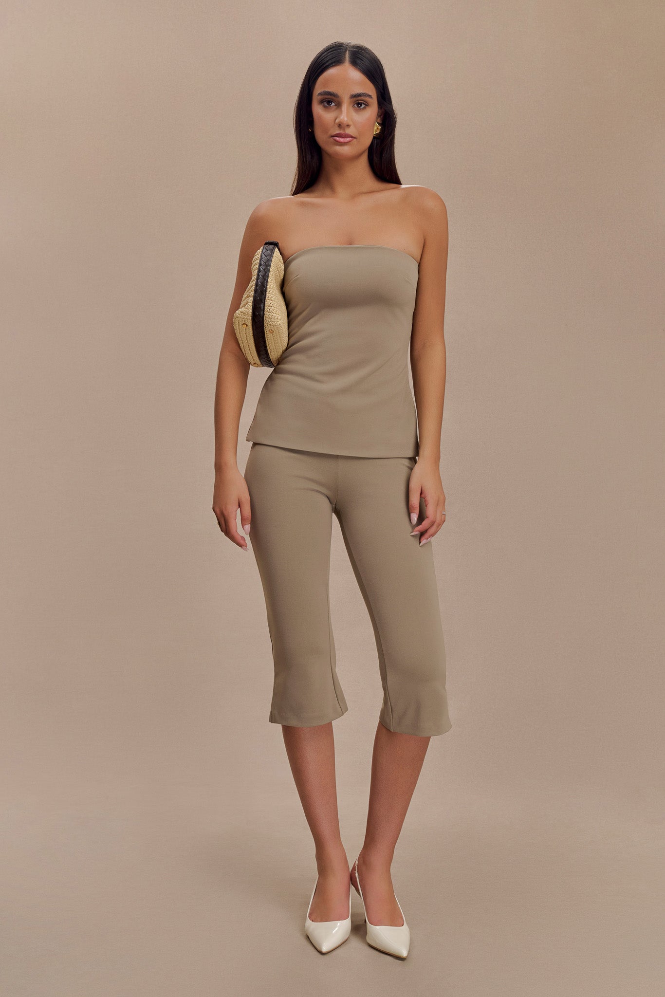 Flared Crepe Capri Pants for Women | Layla High-Waisted & Stretch