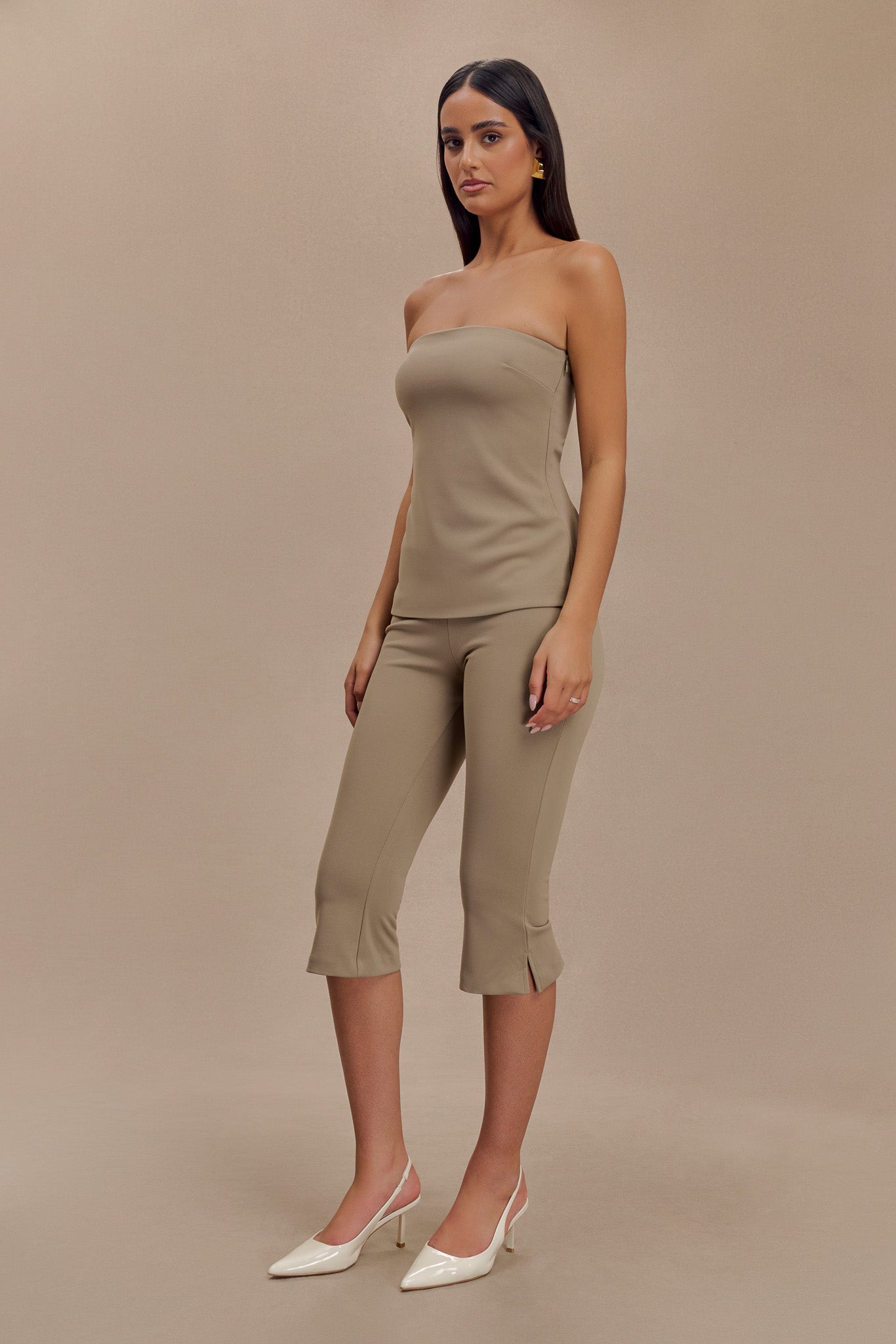 Flared Crepe Capri Pants for Women | Layla High-Waisted & Stretch