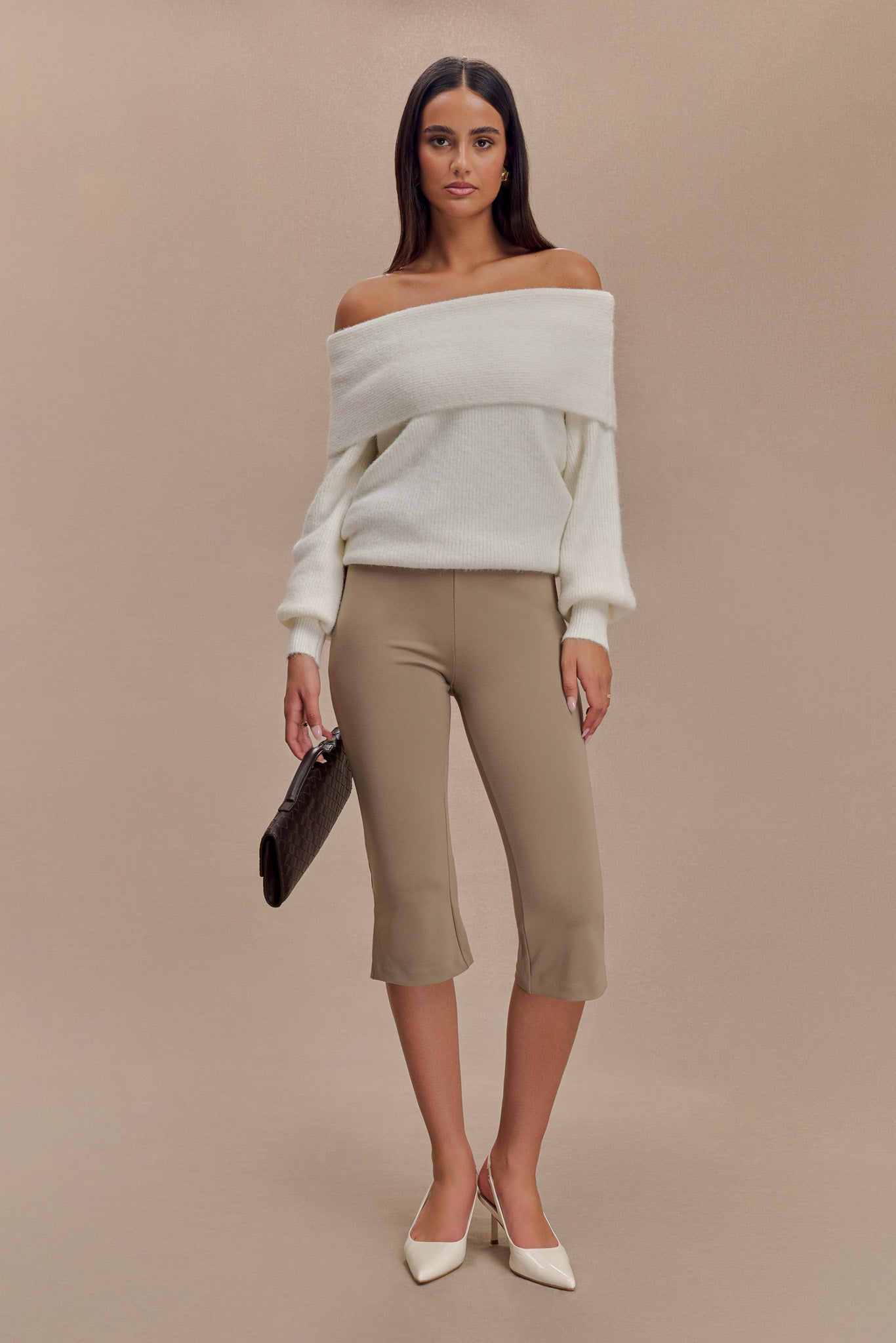 Flared Crepe Capri Pants for Women | Layla High-Waisted & Stretch