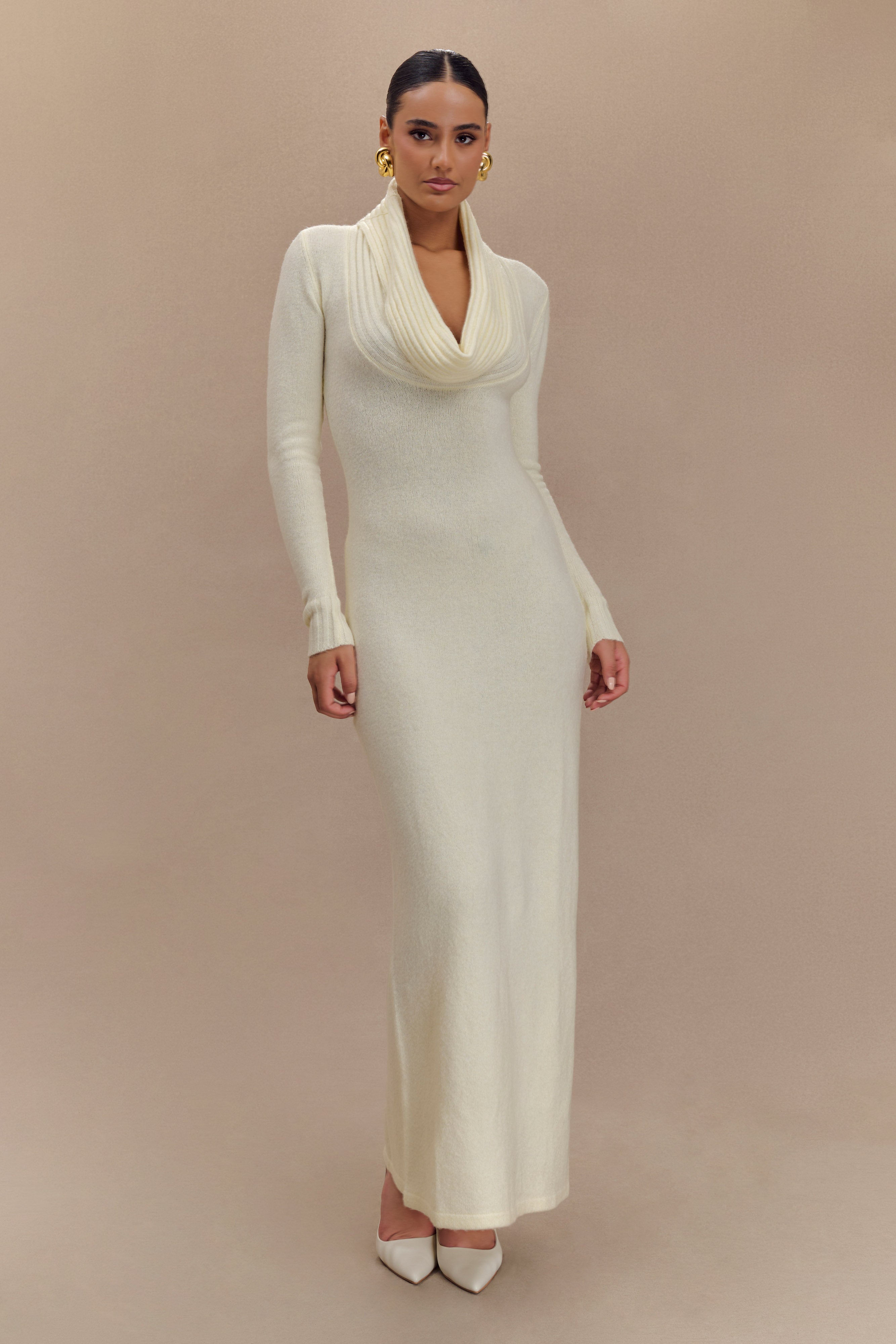 Reversible Knit Maxi Dress with Deep Plunge Neckline | Alessandra