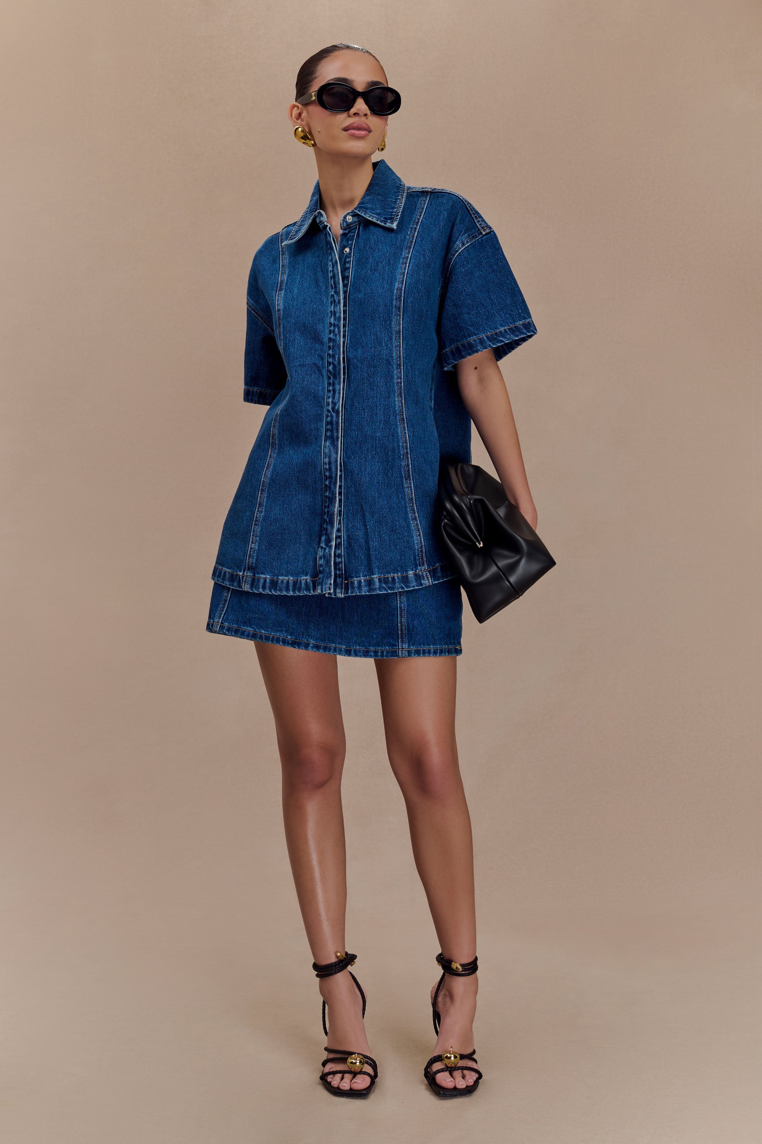 Oversized Denim Shirt for Women - Dark Blue & Relaxed Fit | Maya