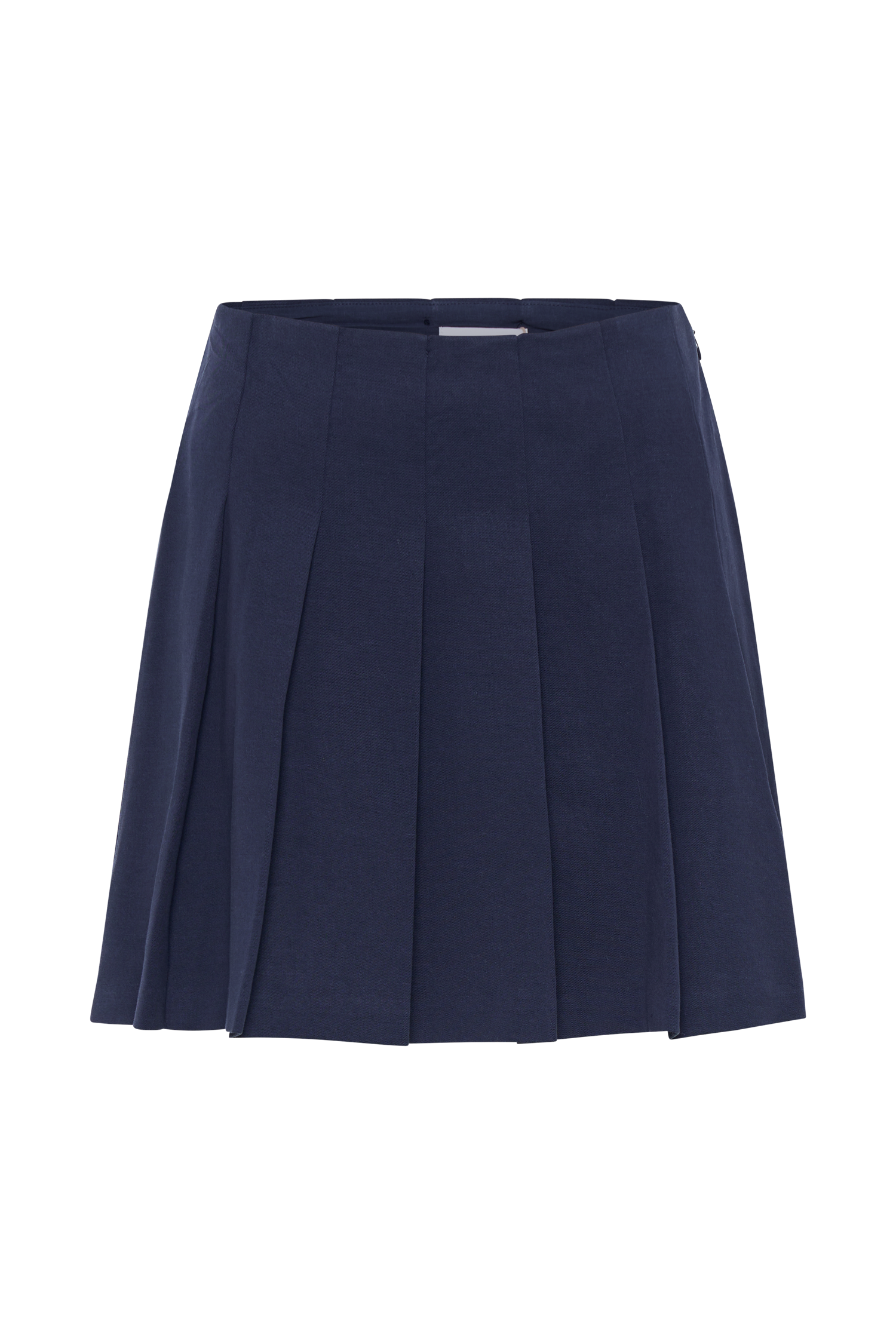 High-Waisted Cotton Pleated Mini Skirt with Side Zip | Julianna Navy