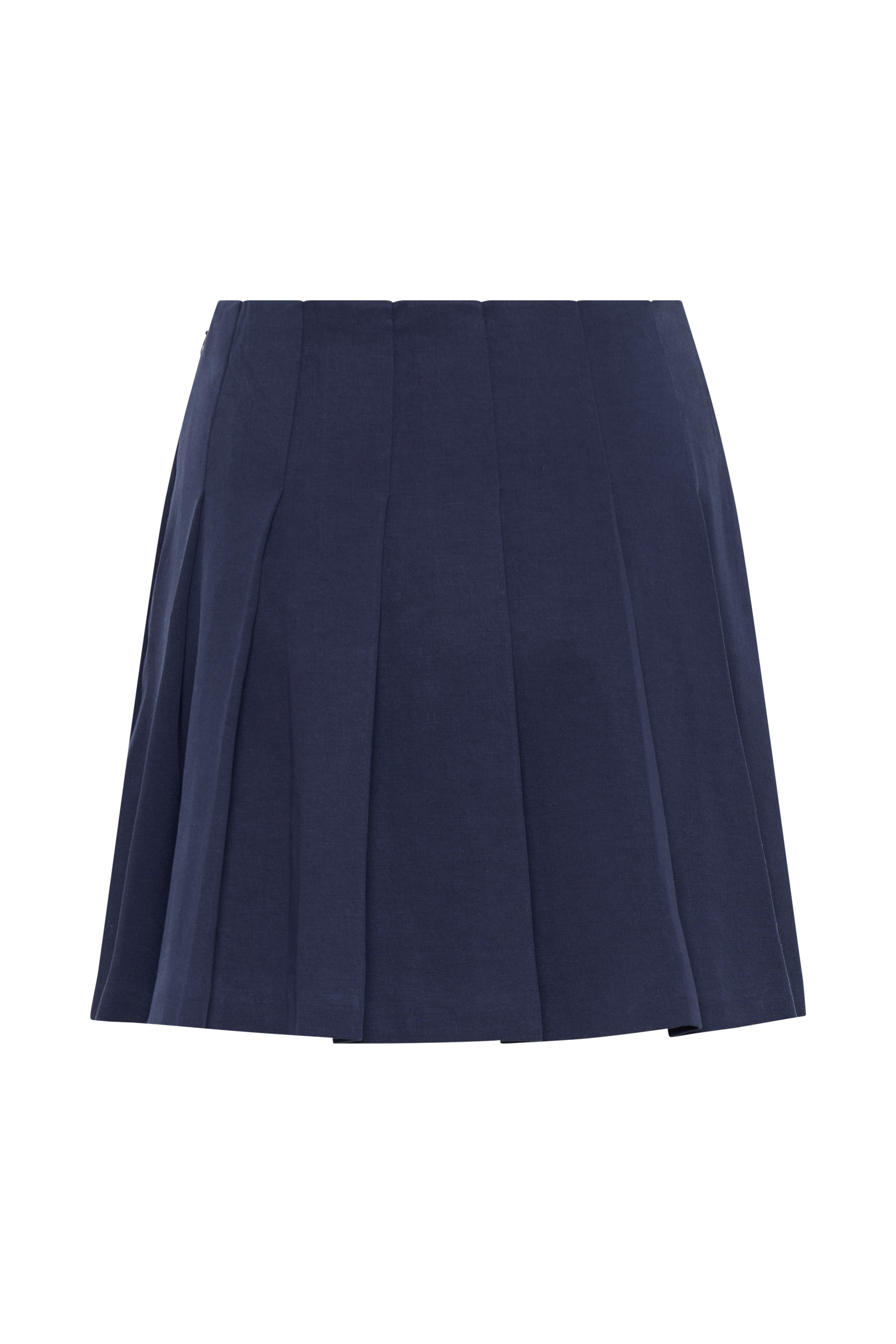 High-Waisted Cotton Pleated Mini Skirt with Side Zip | Julianna Navy