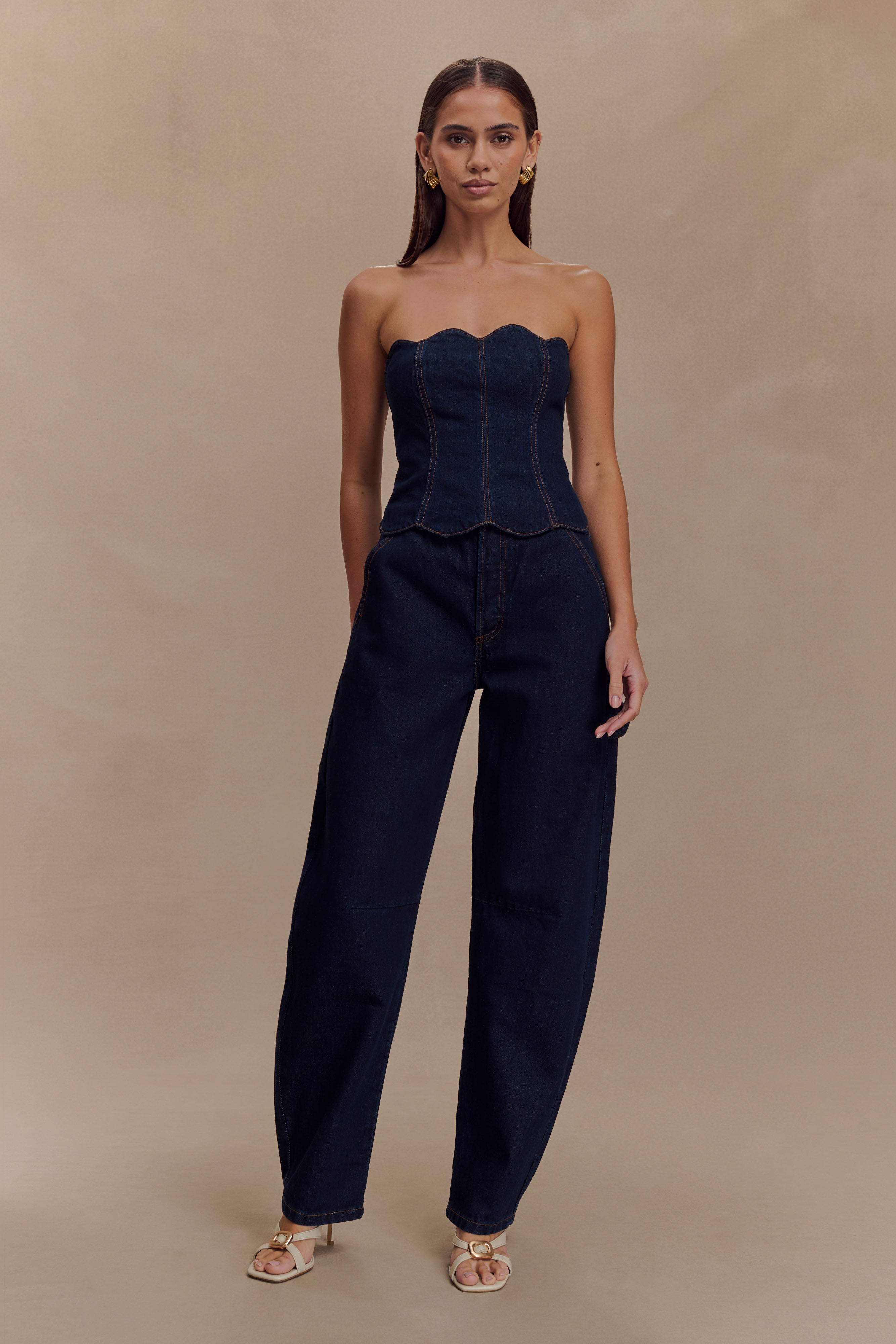 Low-Rise Barrel Jeans with Balloon Legs & Gold Button | Renata Denim