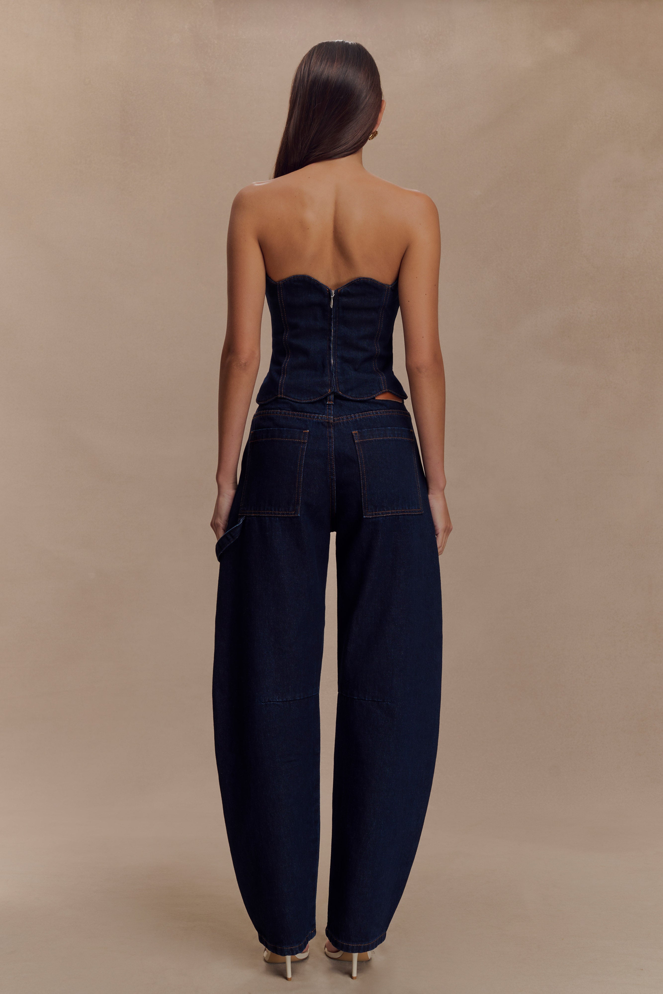 Low-Rise Barrel Jeans with Balloon Legs & Gold Button | Renata Denim