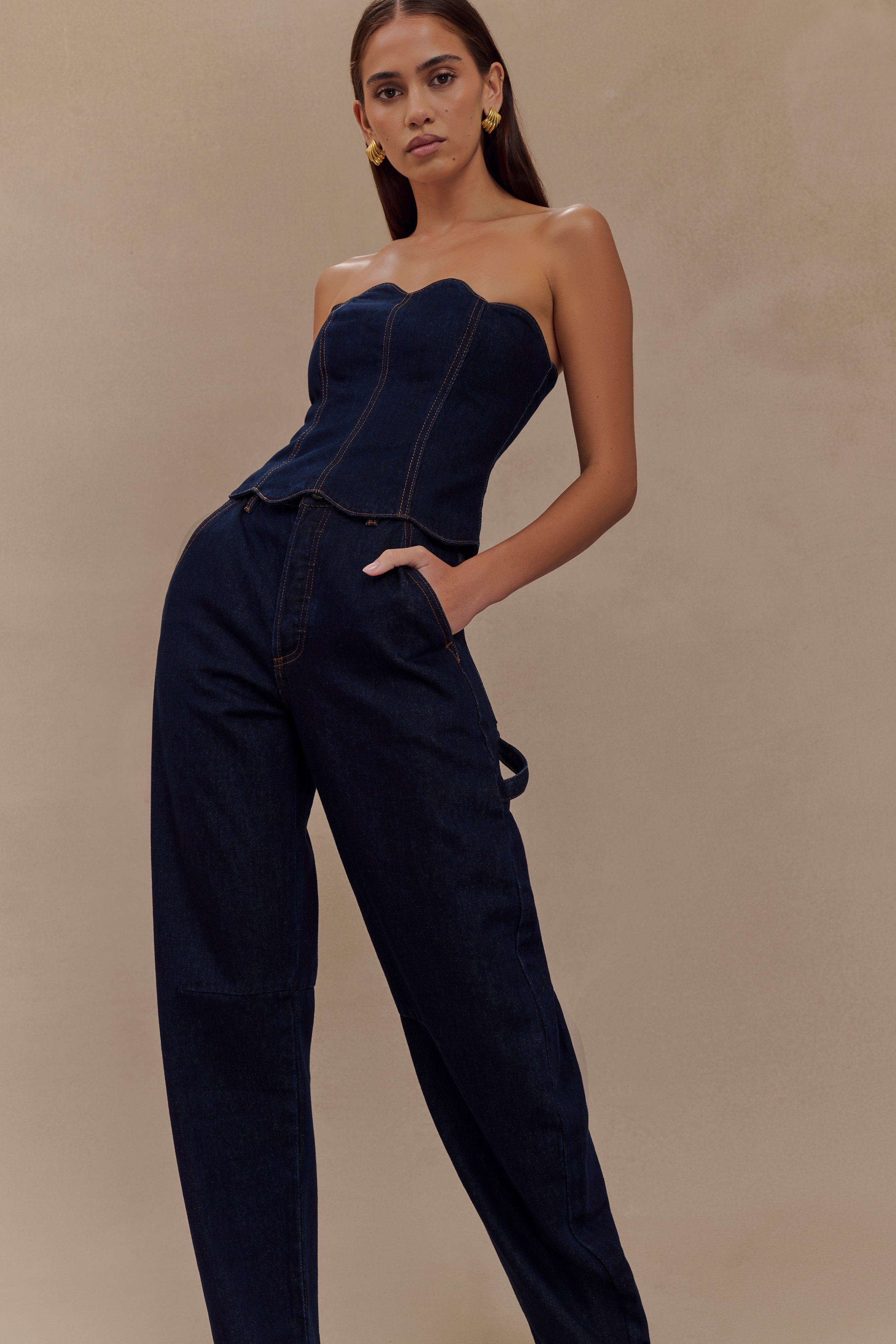 Low-Rise Barrel Jeans with Balloon Legs & Gold Button | Renata Denim