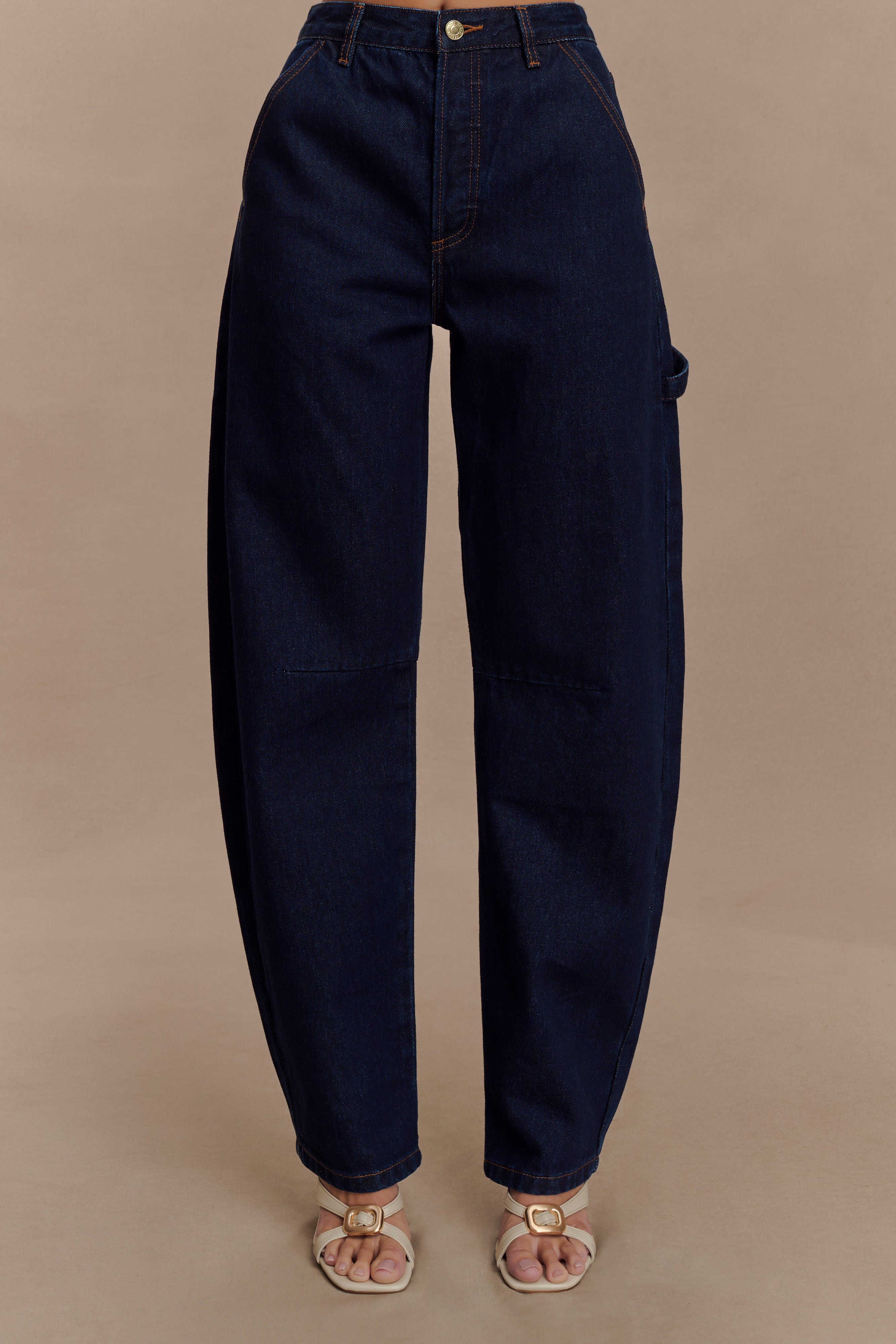 Low-Rise Barrel Jeans with Balloon Legs & Gold Button | Renata Denim