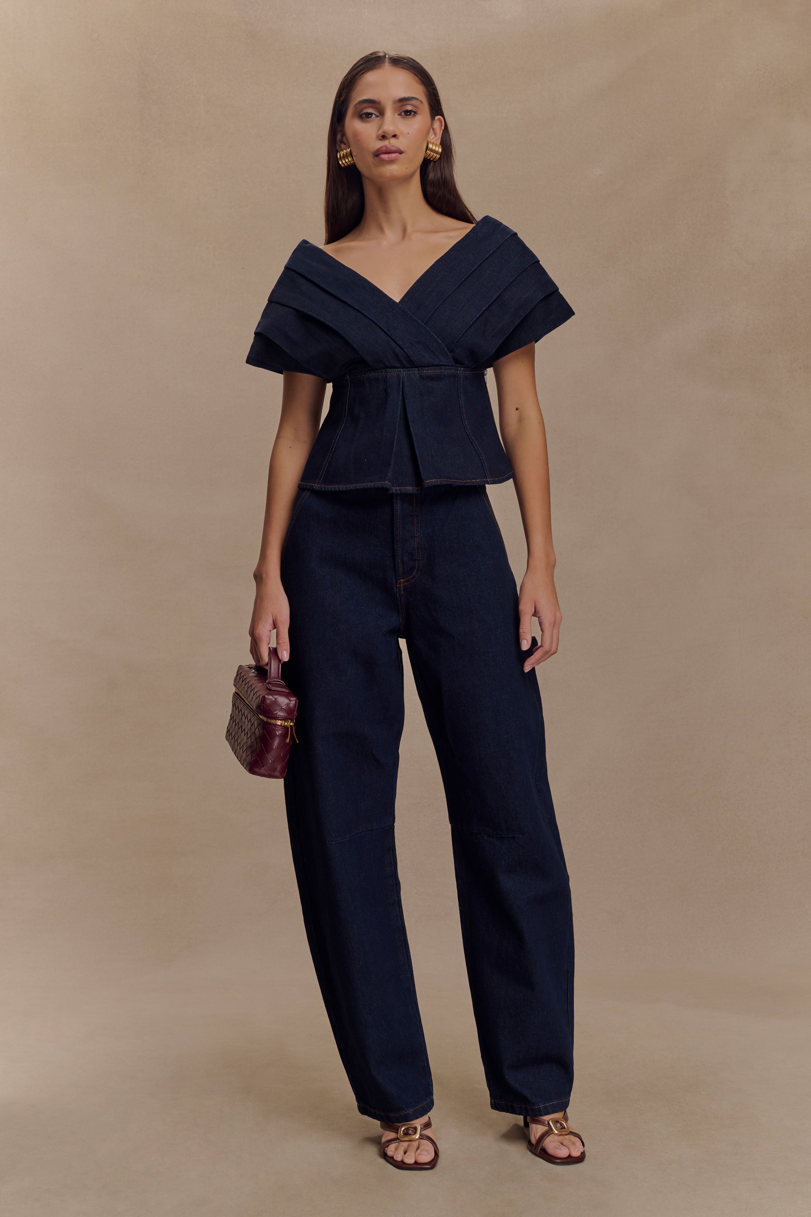Low-Rise Barrel Jeans with Balloon Legs & Gold Button | Renata Denim