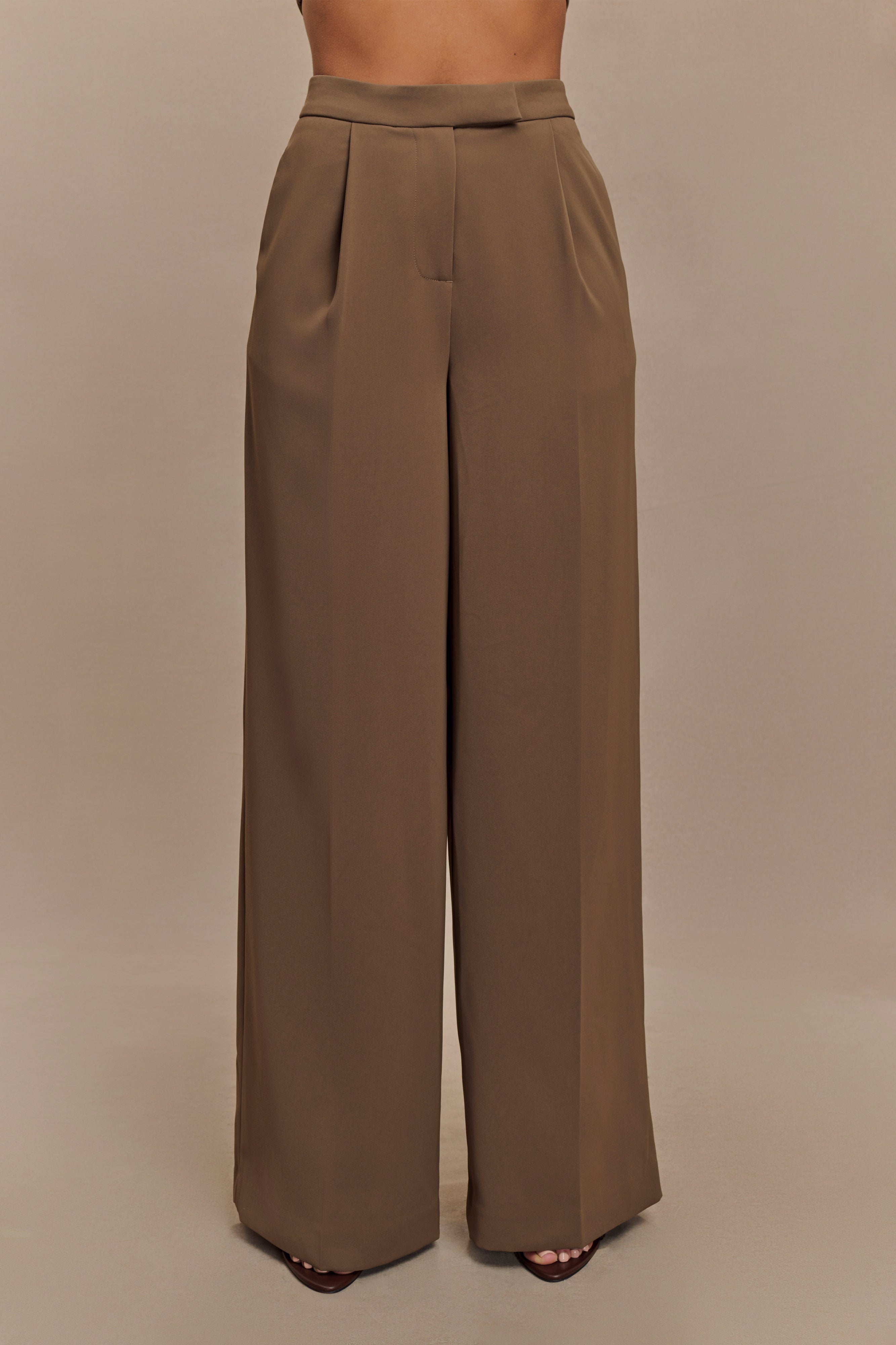 High-Waisted Wide Leg Suit Pants for Women | Faith Cacao Brown