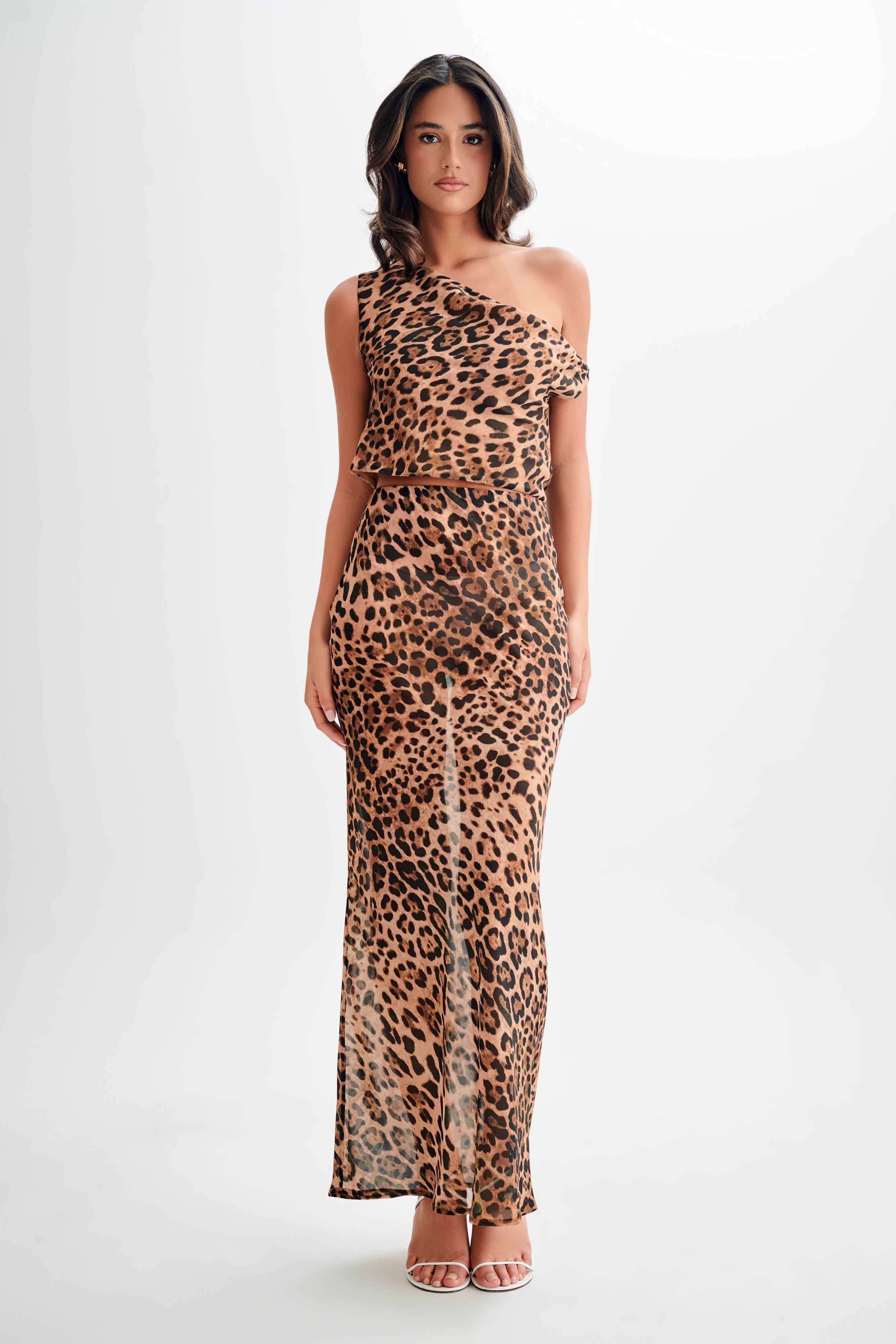 Chiffon Maxi Skirt with Leopard Print & Fishtail Silhouette | Yvonne
