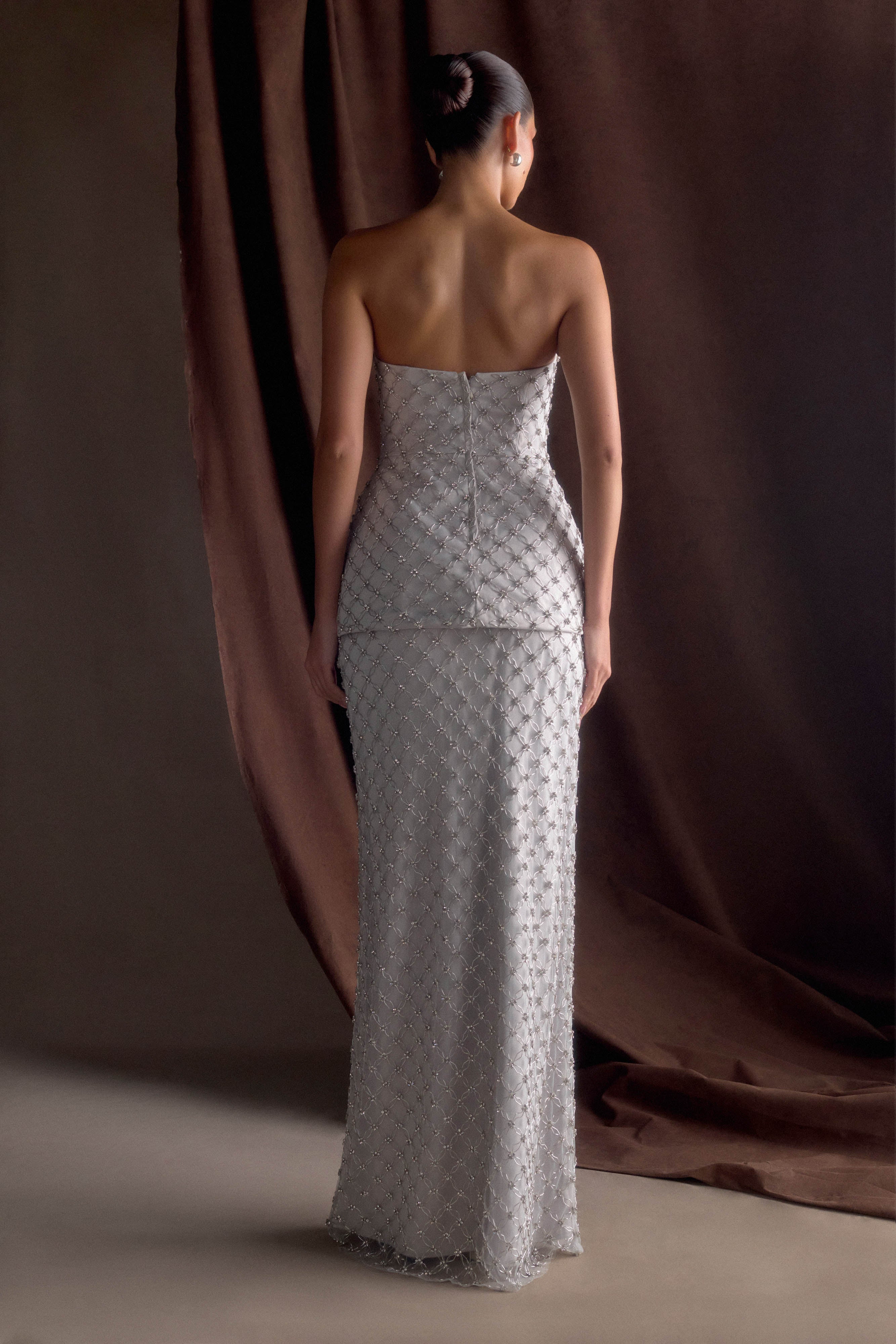Hand-Beaded Silver Maxi Skirt for Weddings & Events | Zuri