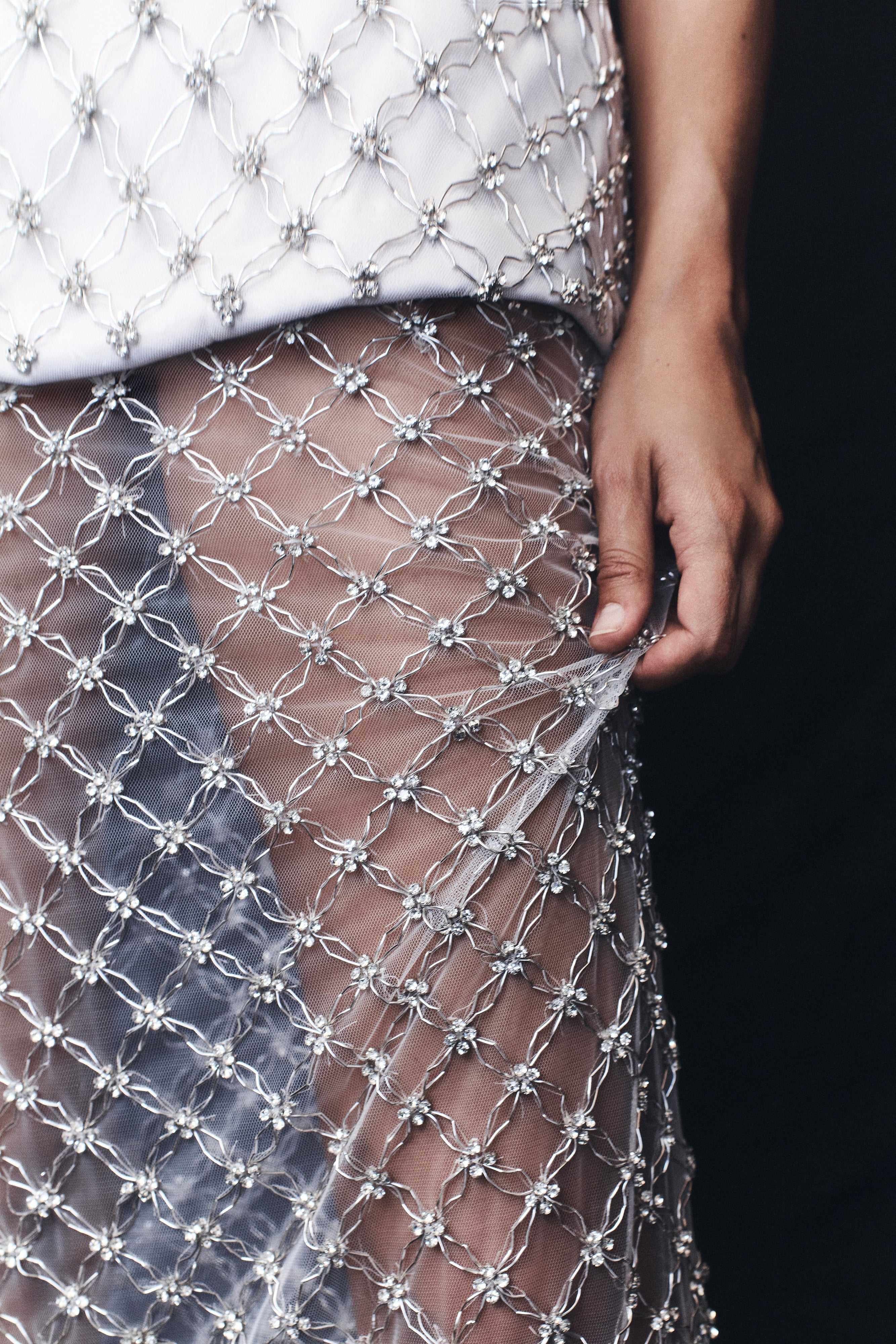 Hand-Beaded Silver Maxi Skirt for Weddings & Events | Zuri