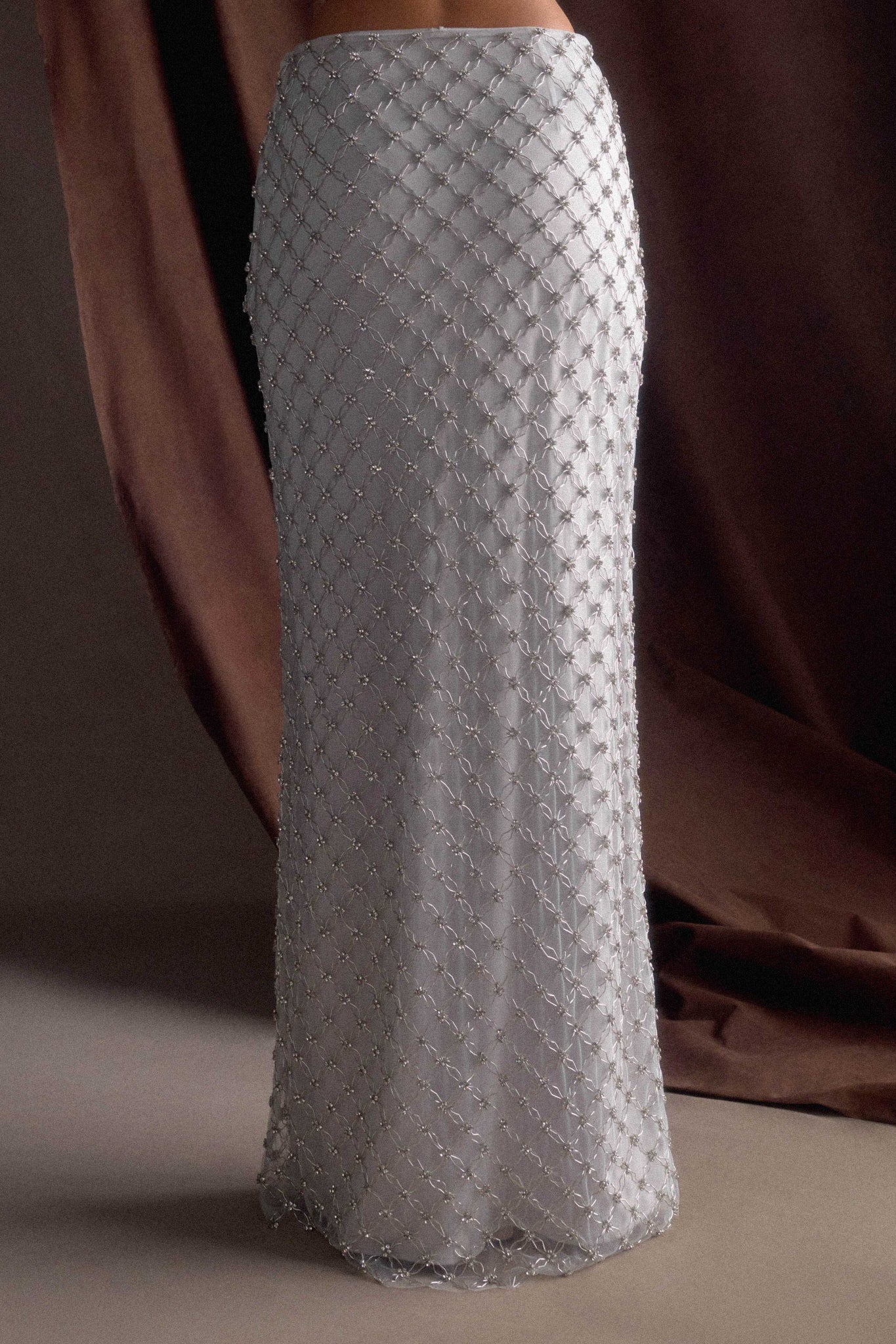 Hand-Beaded Silver Maxi Skirt for Weddings & Events | Zuri