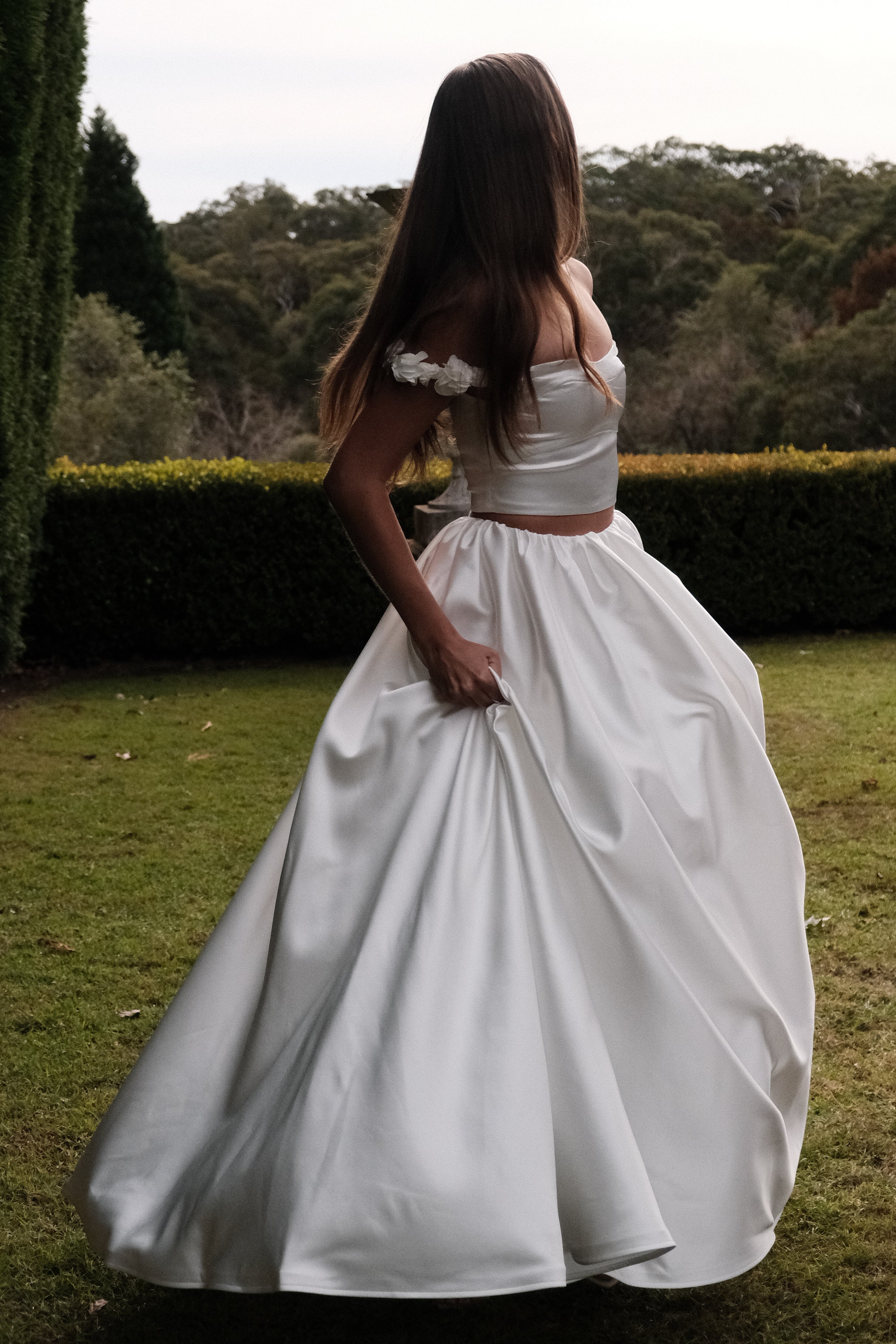 White Satin Maxi Skirt with Tulle Underlay | Kelsey