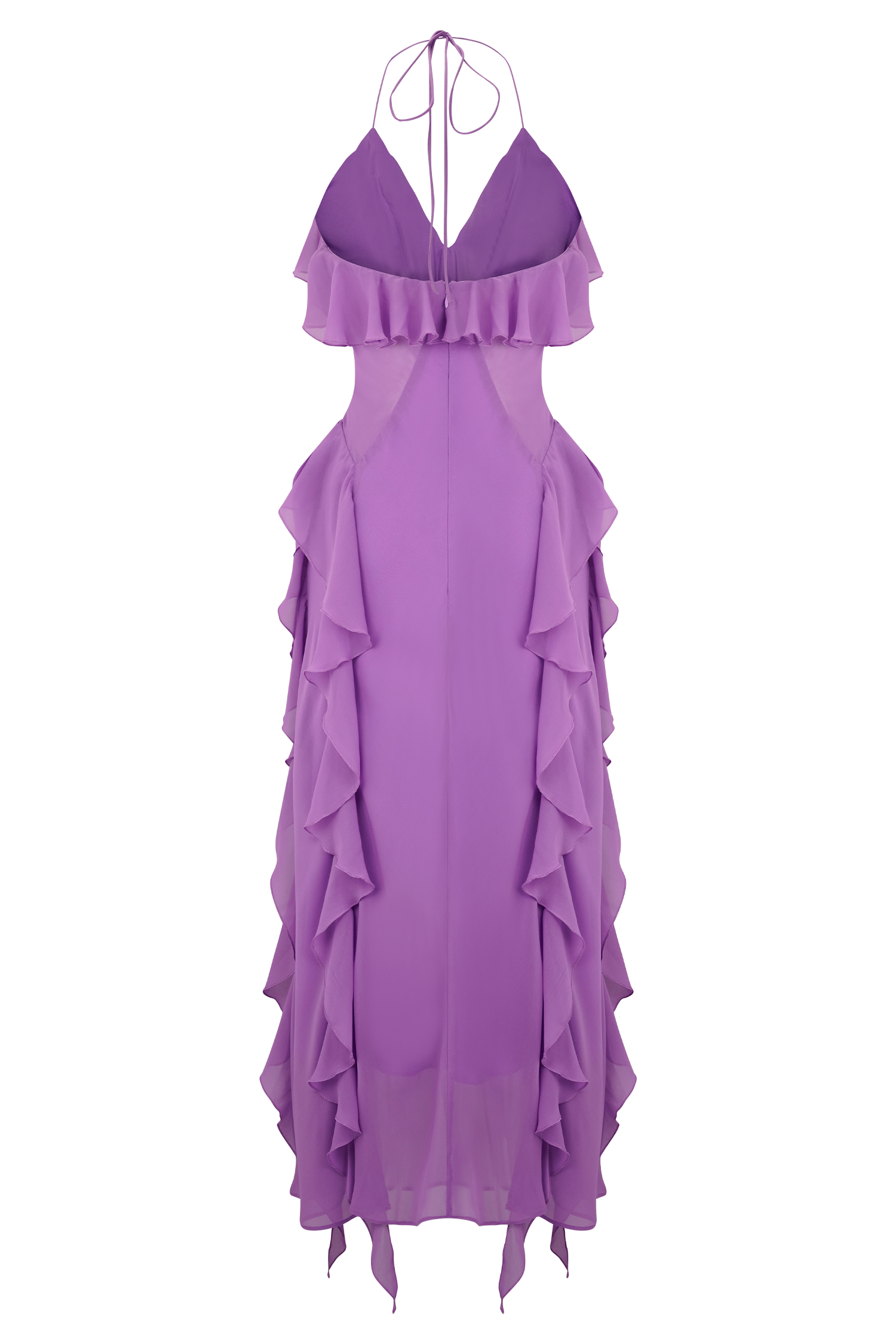 Chiffon Ruffle Midi Dress with Halter Neck | Aleyna Purple
