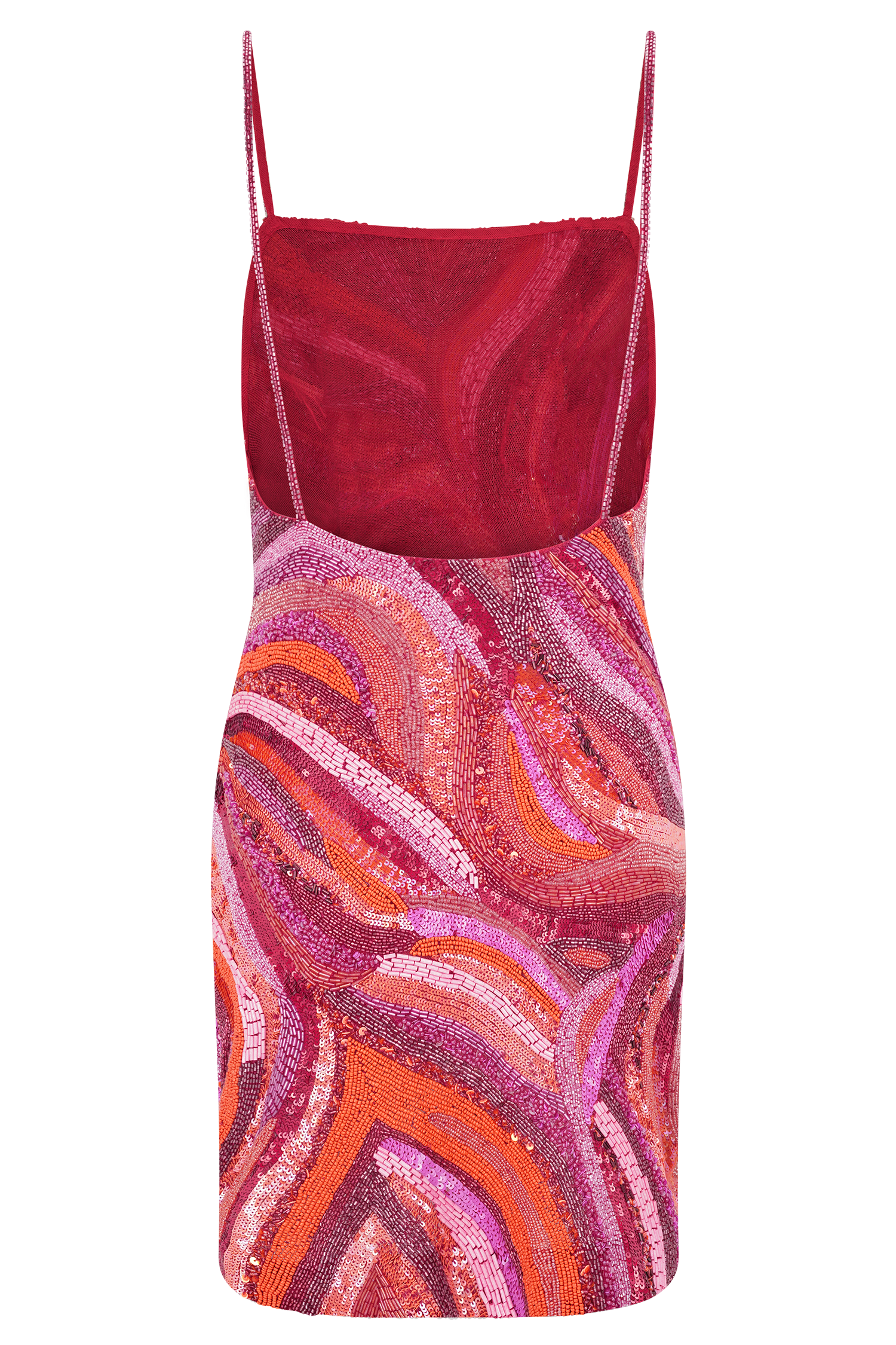 Hand Beaded Mini Dress with Swirl Print | Eloise Pink Satin Dress