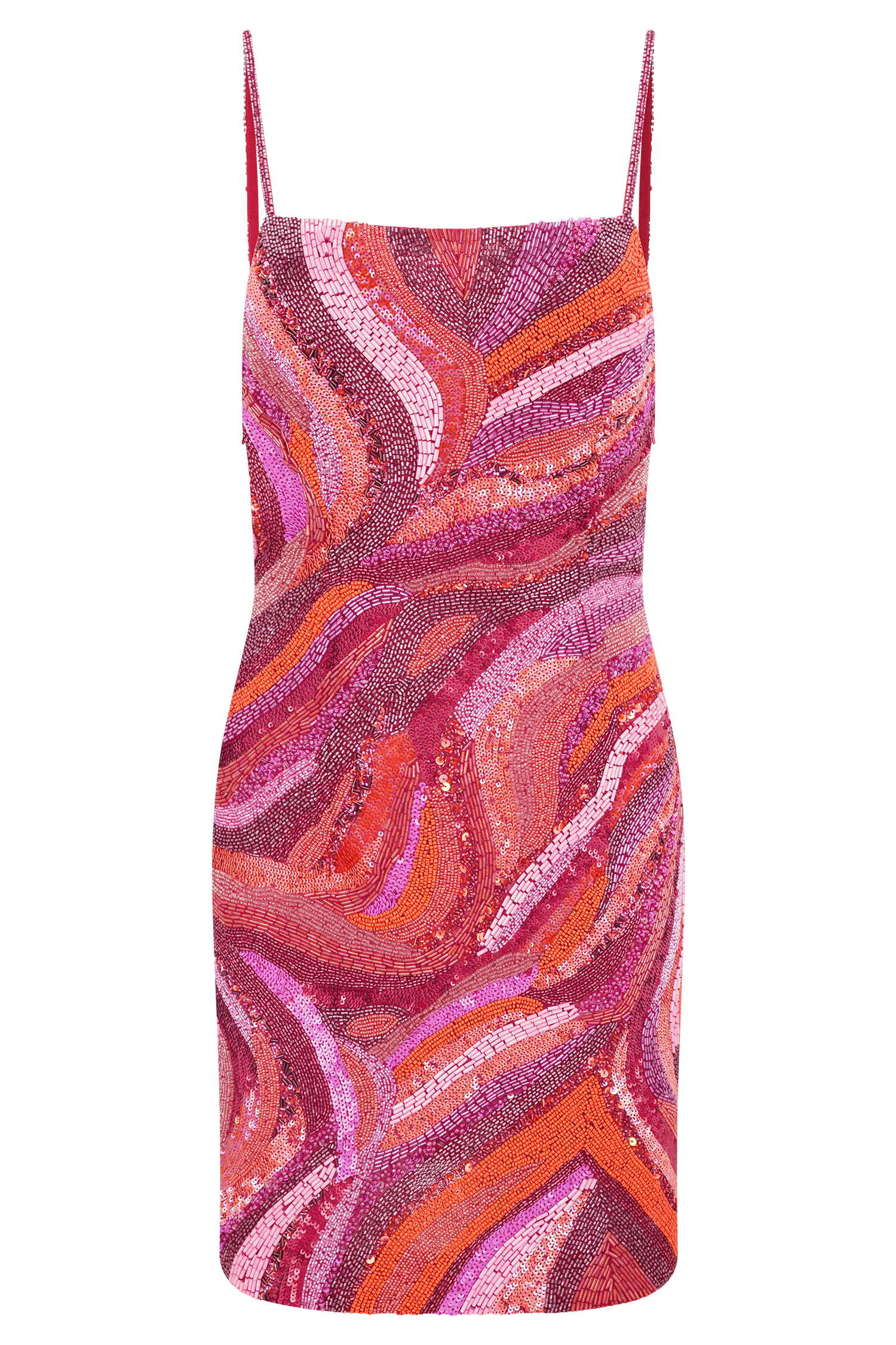Hand Beaded Mini Dress with Swirl Print | Eloise Pink Satin Dress