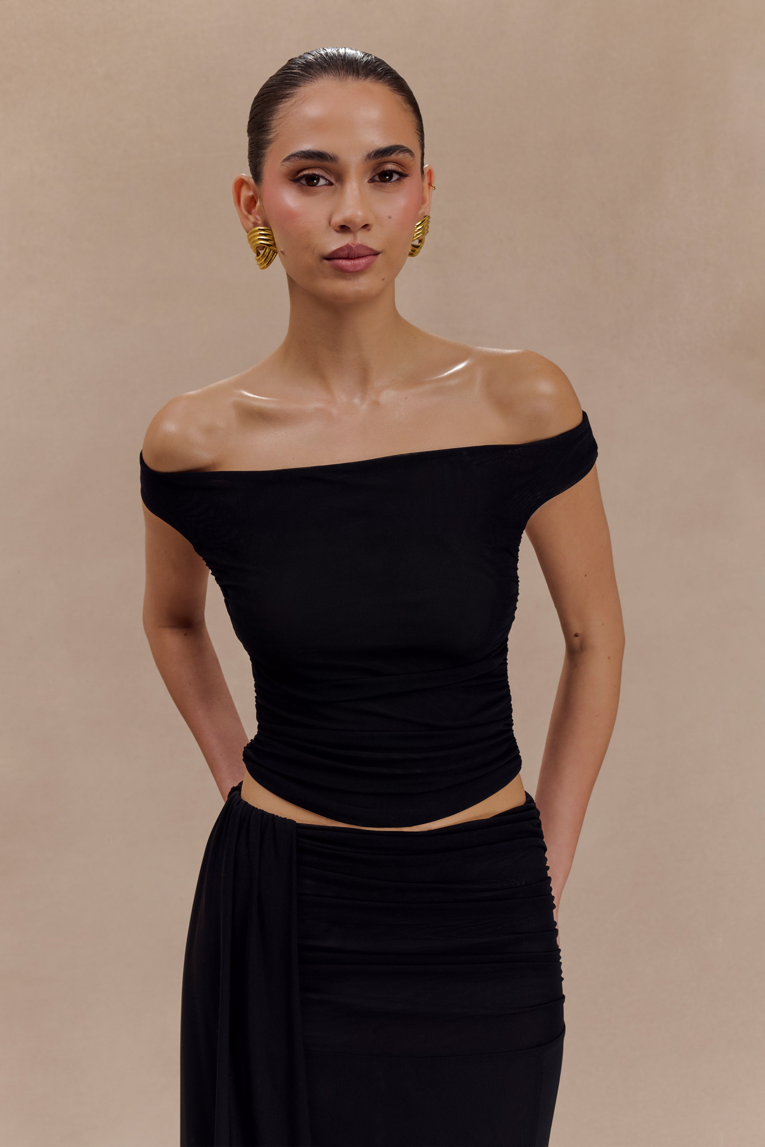 Mesh Crop Top with Scoop Neck & Open Back | Brooklyn Black