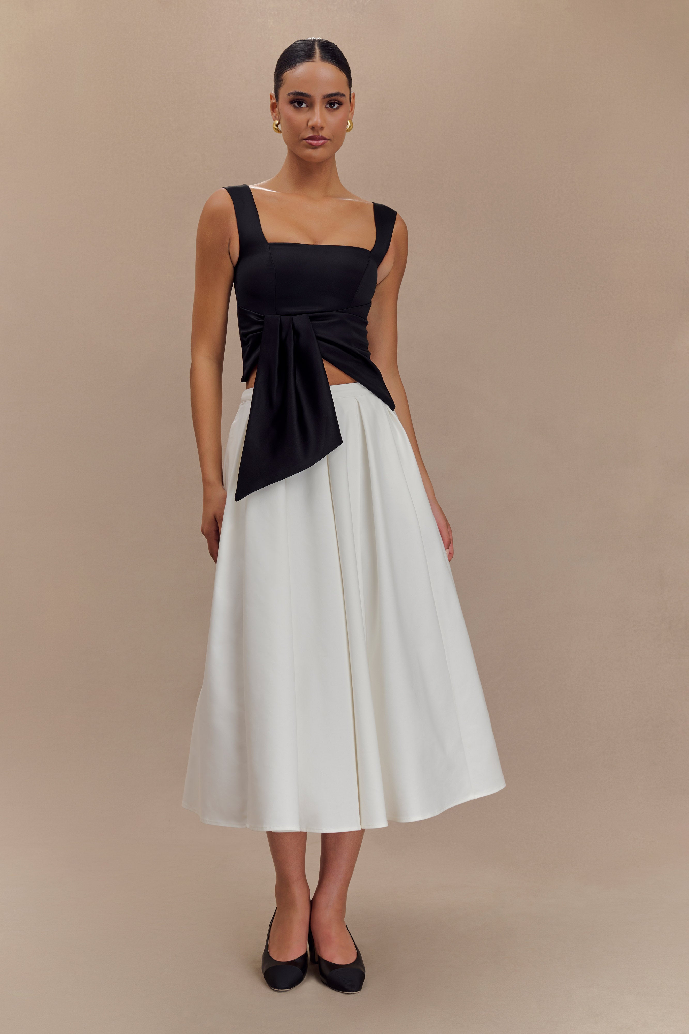Structured Satin Sleeveless Top with Square Neckline | Bryony