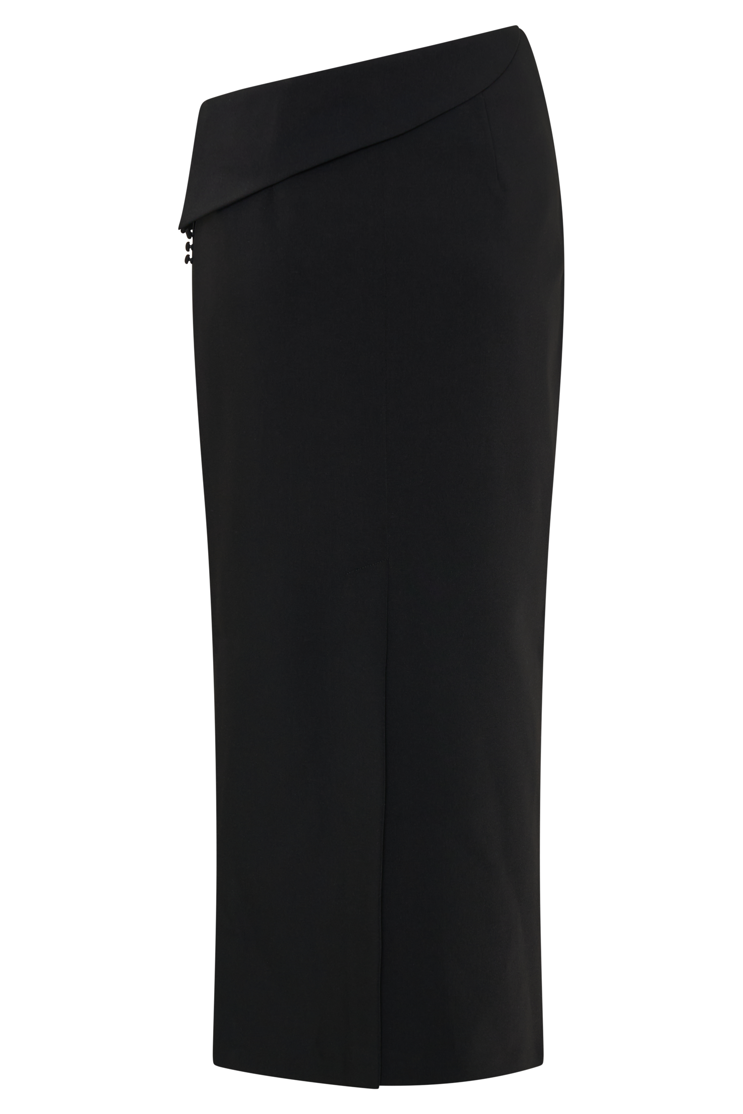Black Suiting Midi Skirt with Asymmetrical Waist | Astrid